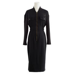 Iconic Chanel Vintage S/S 1992 Karl Black CC Knit Zip Mini 90s Dress