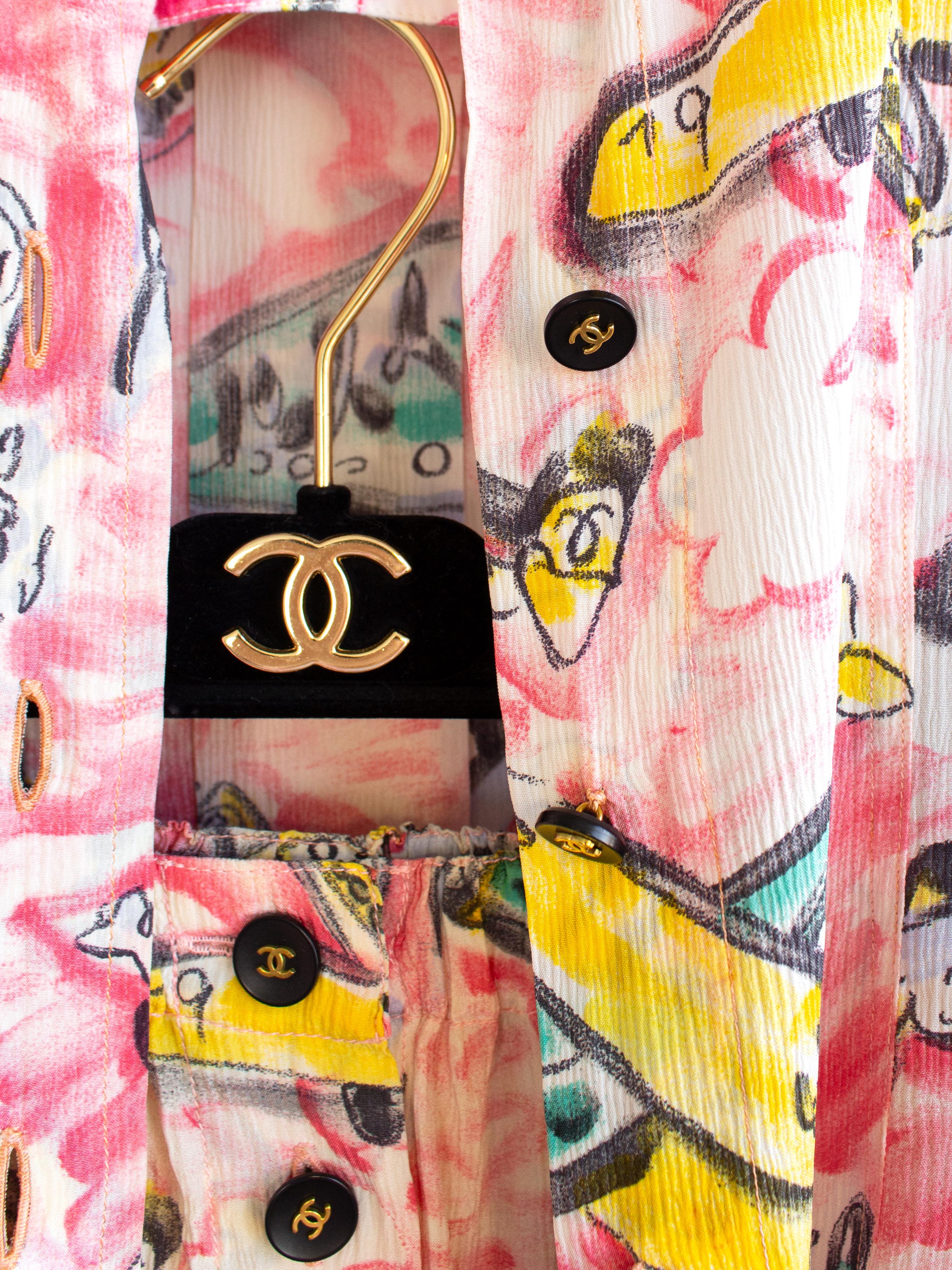 Iconique Chanel Vintage S/S 1994 Pink Airplane Print Shirt Bra Shorts 94P Set en vente 6
