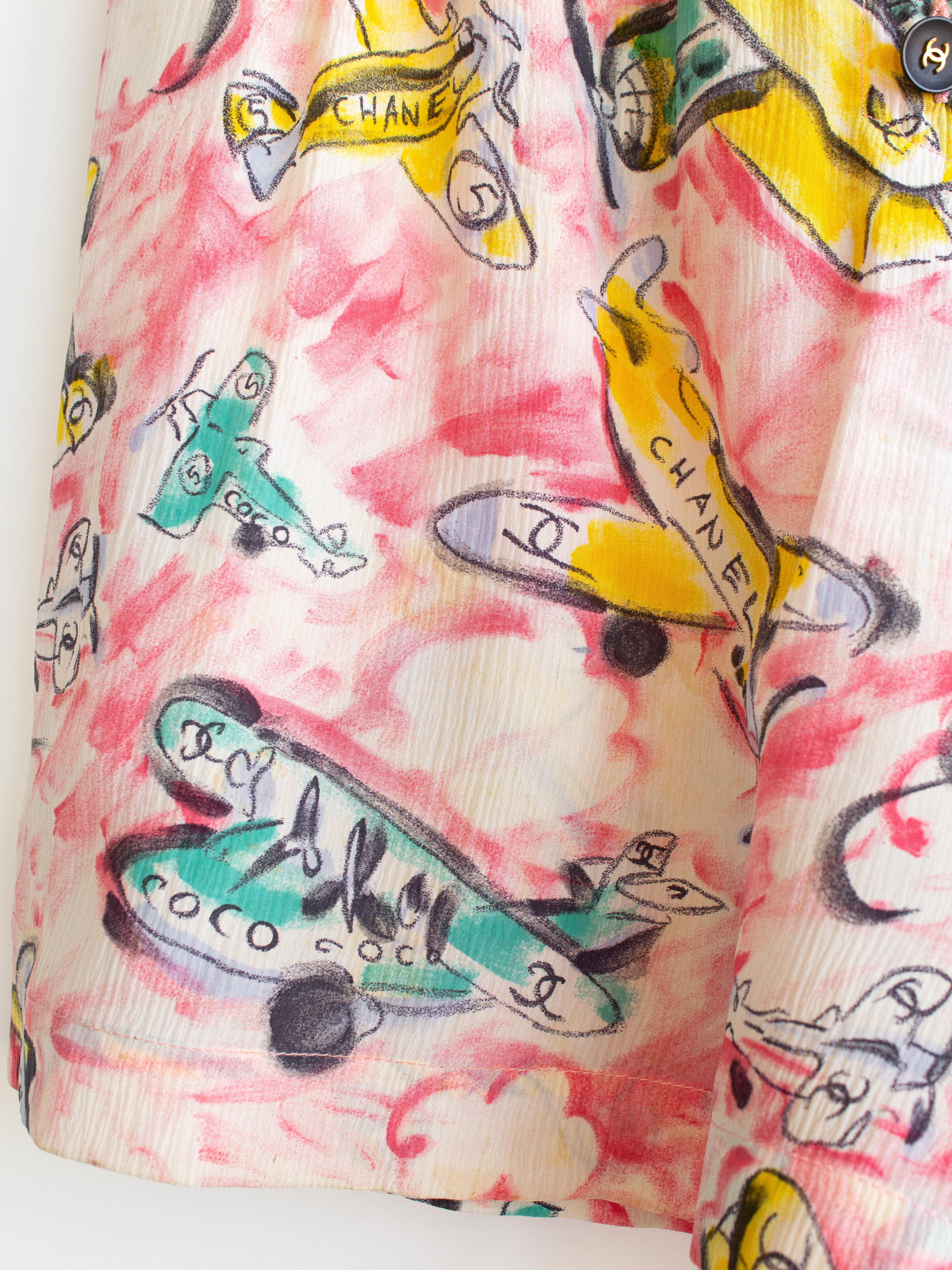 Iconique Chanel Vintage S/S 1994 Pink Airplane Print Shirt Bra Shorts 94P Set en vente 14