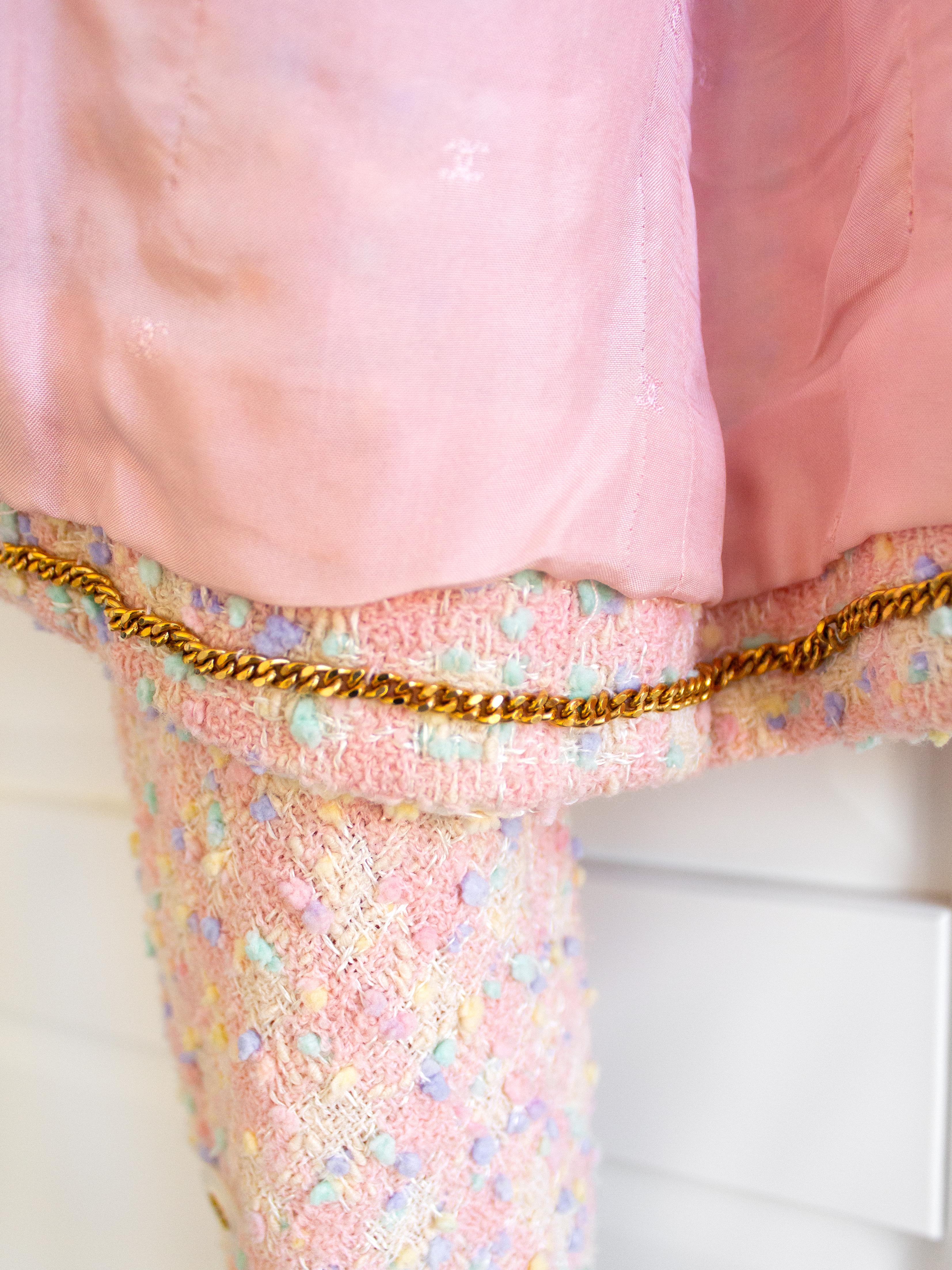 Iconic Chanel Vintage S/S 1994 Runway Pink Popcorn Tweed 94P Jacket Skirt Suit 3