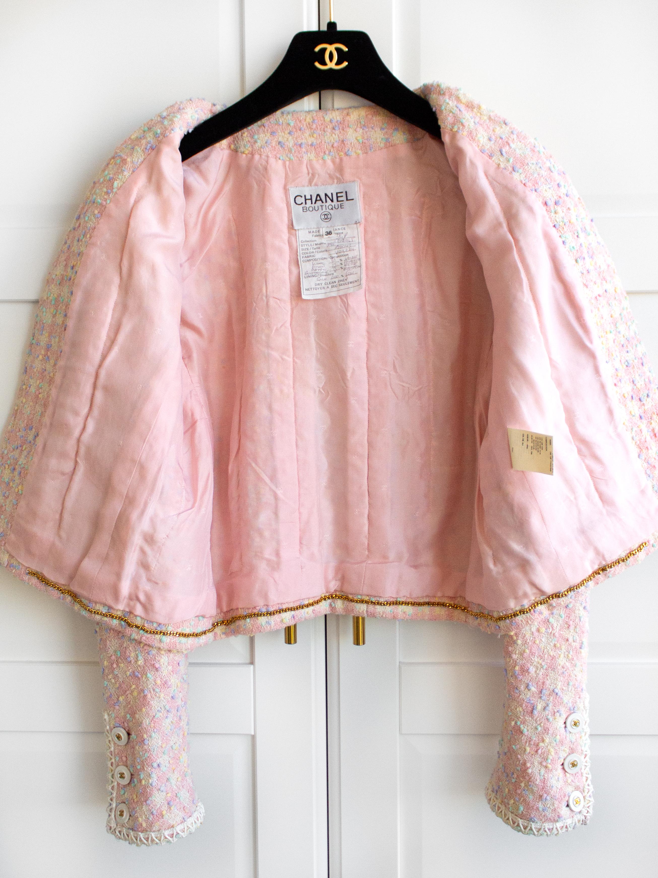 Iconic Chanel Vintage S/S 1994 Runway Pink Popcorn Tweed 94P Jacket Skirt Suit 2