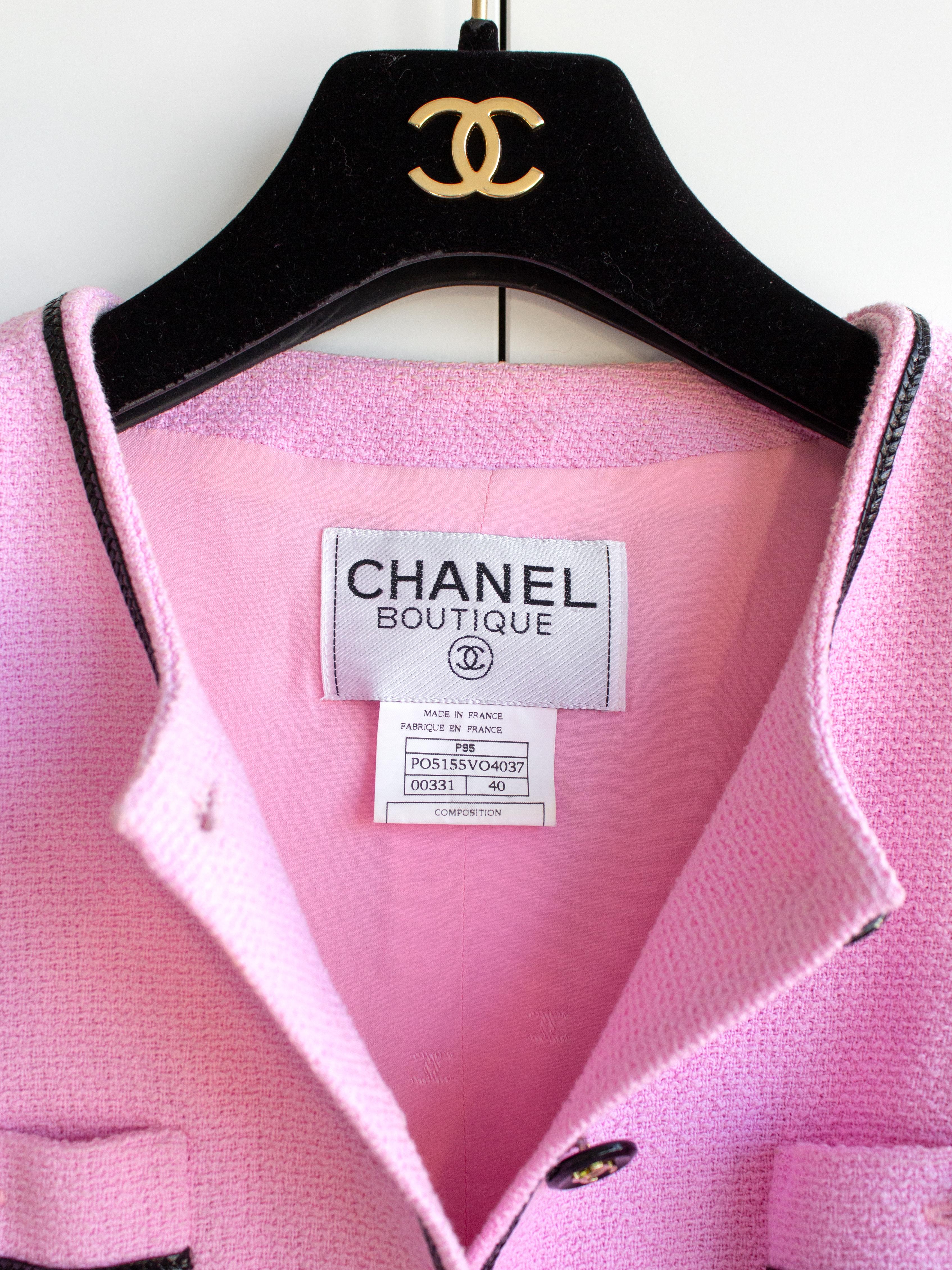 Iconic Chanel Vintage S/S 1995 Barbie Cropped Pink Black 95P Jacket Corset Skirt 7