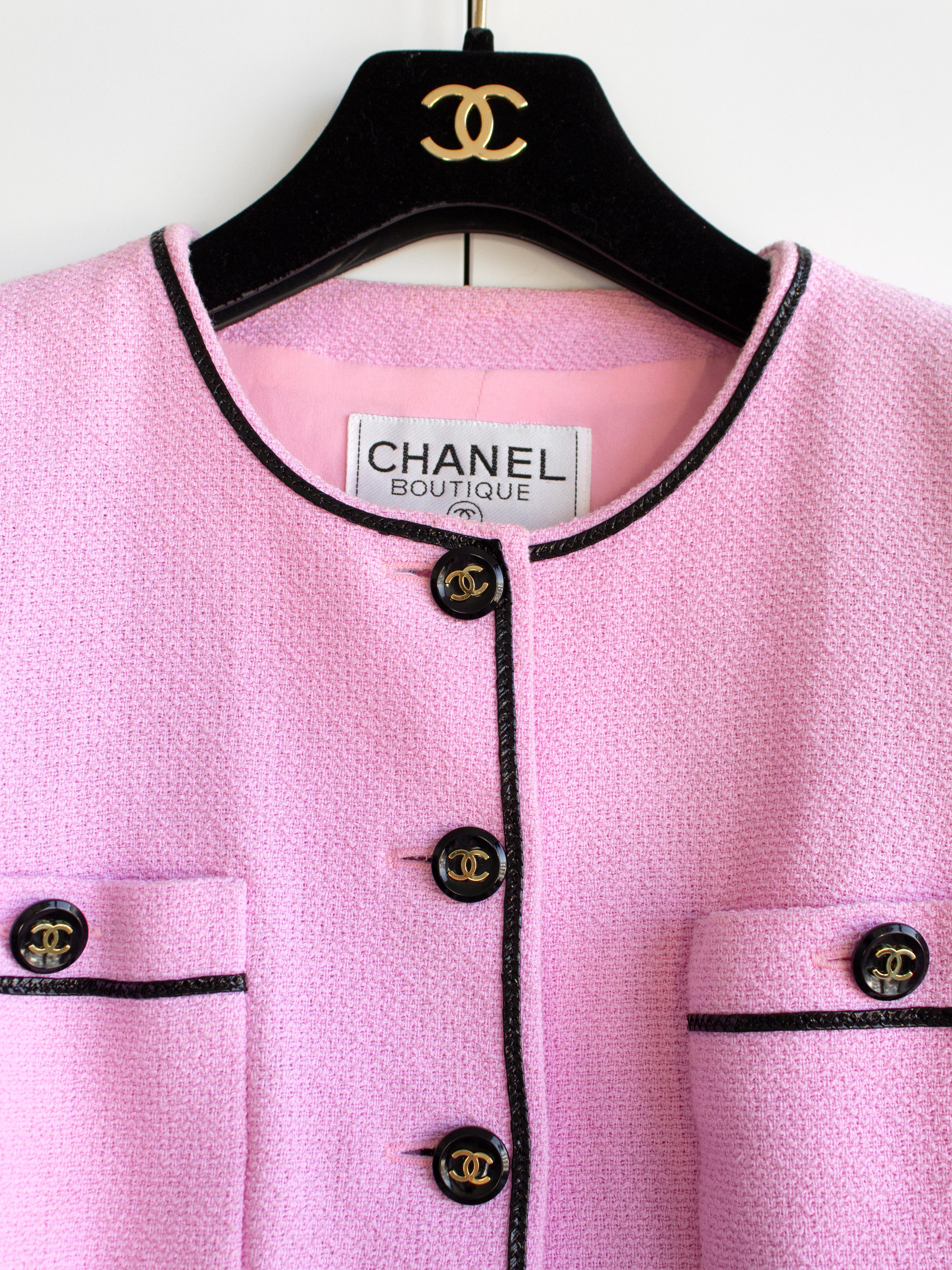 Iconic Chanel Vintage S/S 1995 Barbie Cropped Pink Black 95P Jacket Corset Skirt 4
