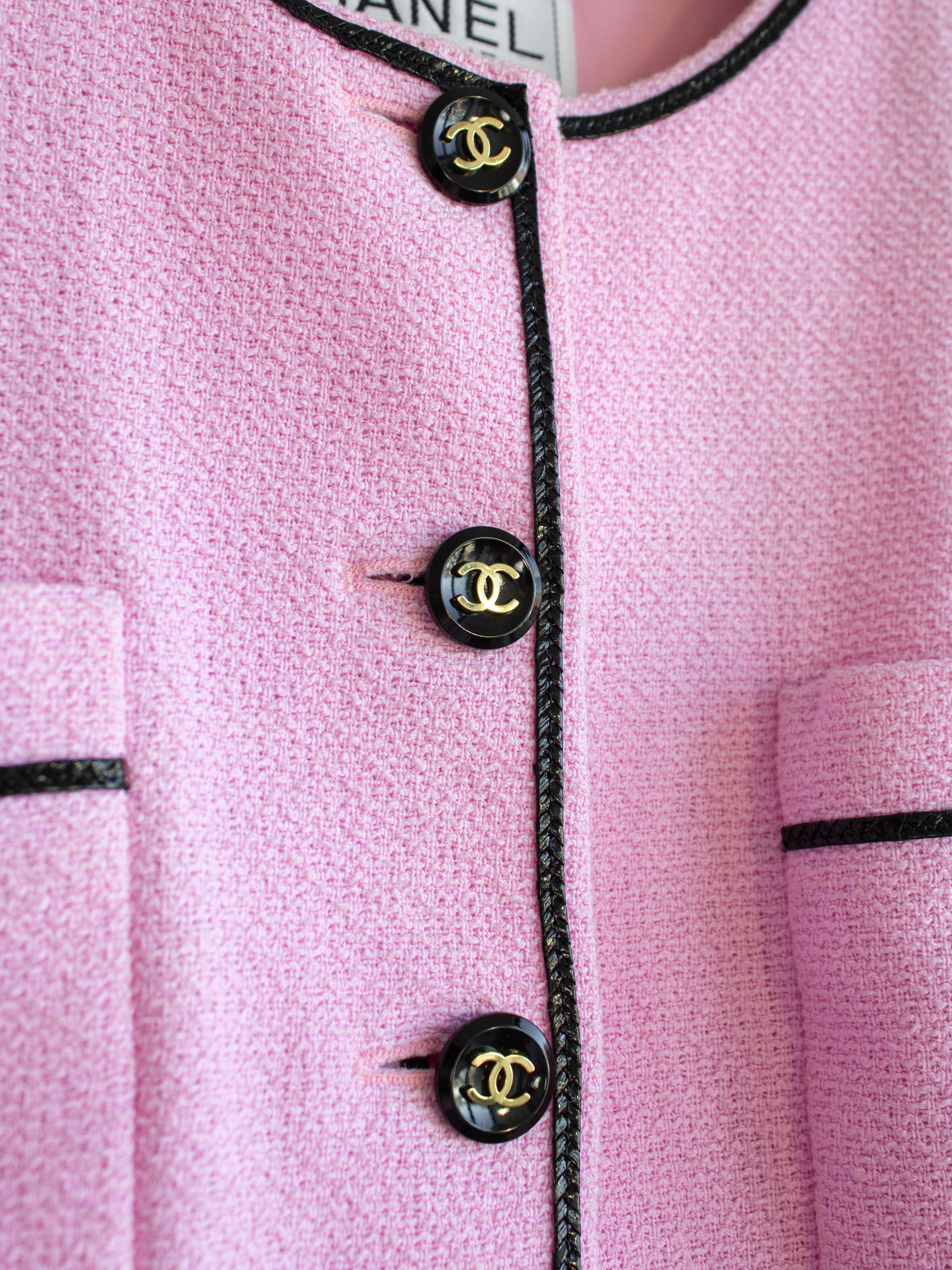 Iconic Chanel Vintage S/S 1995 Barbie Cropped Pink Black 95P Jacket Corset Skirt 5