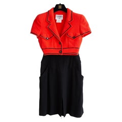 Iconic Chanel Vintage S/S 1995 Barbie Cropped Red Black 95P Jacket Corset Skirt 