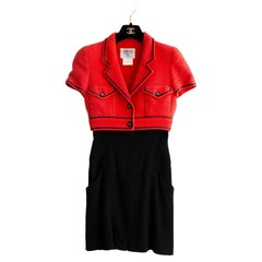 Iconic Chanel Retro S/S 1995 Barbie Cropped Red Black 95P Jacket Corset Skirt
