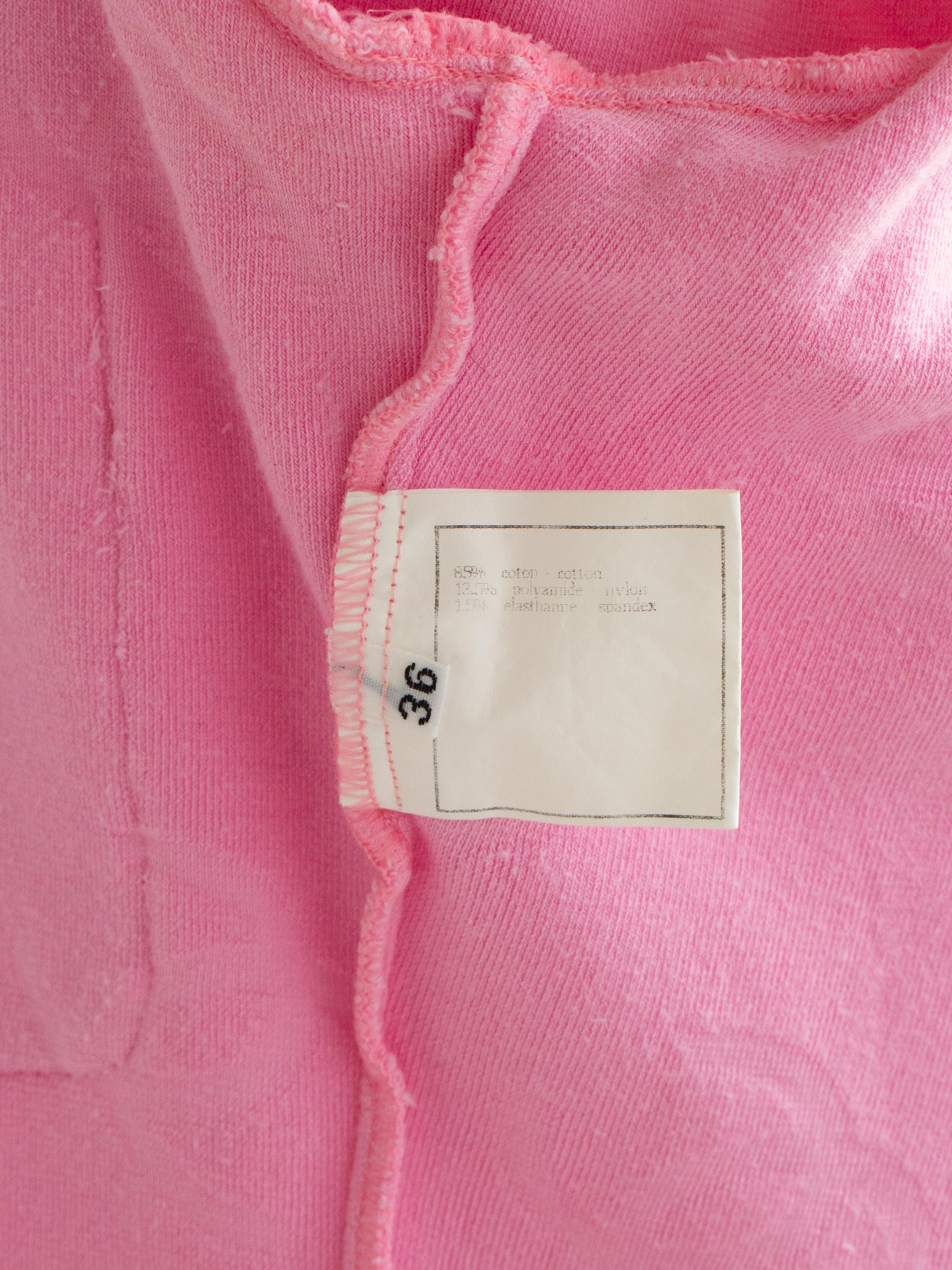 Iconic Chanel Vintage S/S 1996 Pink Velour CC Logo Button 96P Top For Sale 12