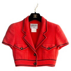 Iconic Chanel Used S/S1995 Barbie Cropped Red Black 95P Jacket 