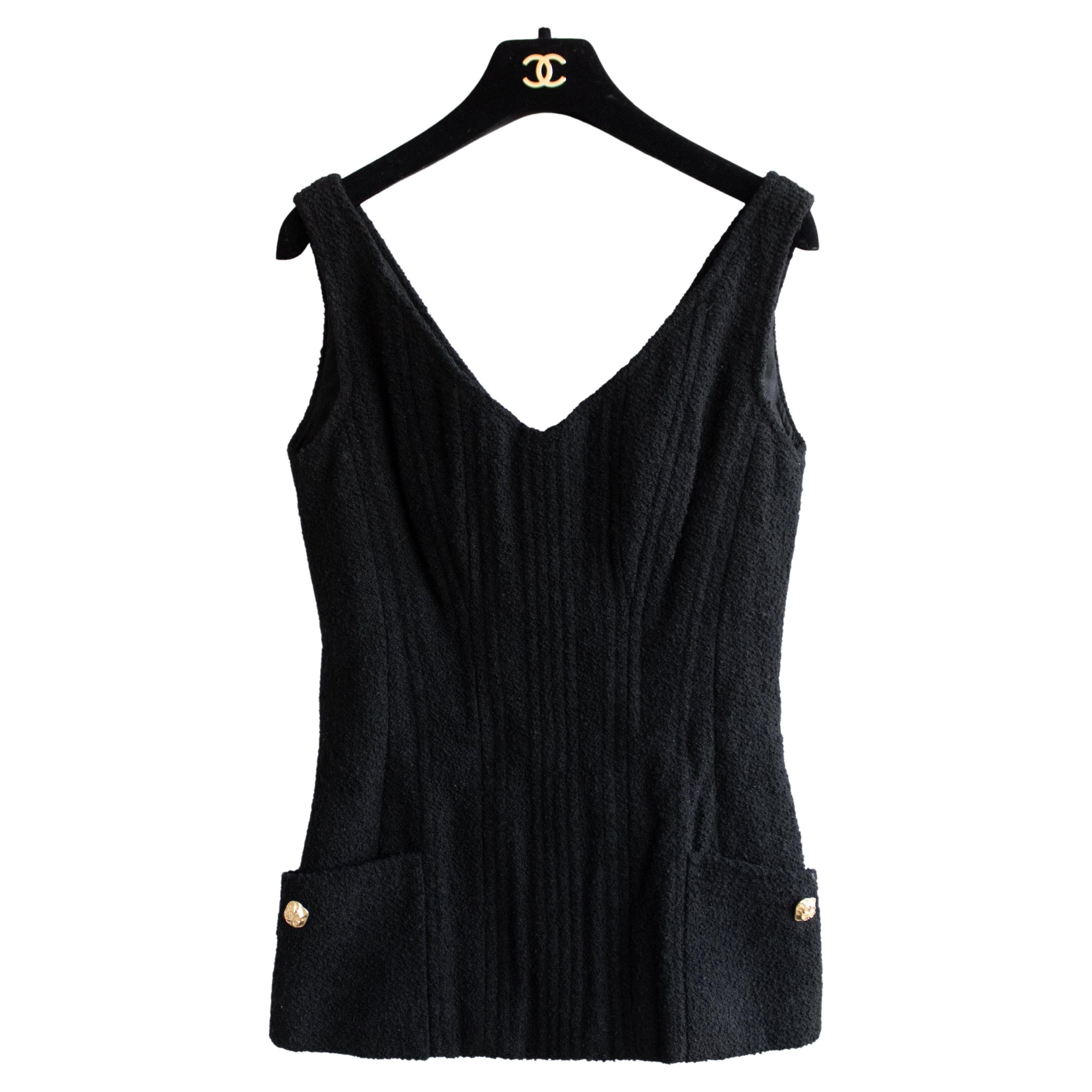 Iconic Chanel Vintage Spring 1993 Black Gold Clover Tweed Corset 93P Top