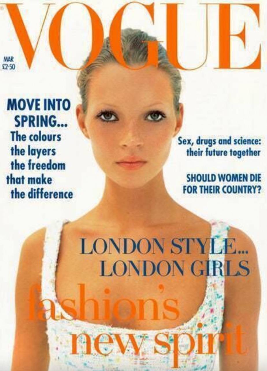 Iconic multicolor tweed corset top from the Chanel Spring 1993 collection. As seen on Kate Moss's first-ever Vogue cover. In good vintage condition, flawless exterior, the interior lining has a light yellowing and dirt at straps and armpits. Size