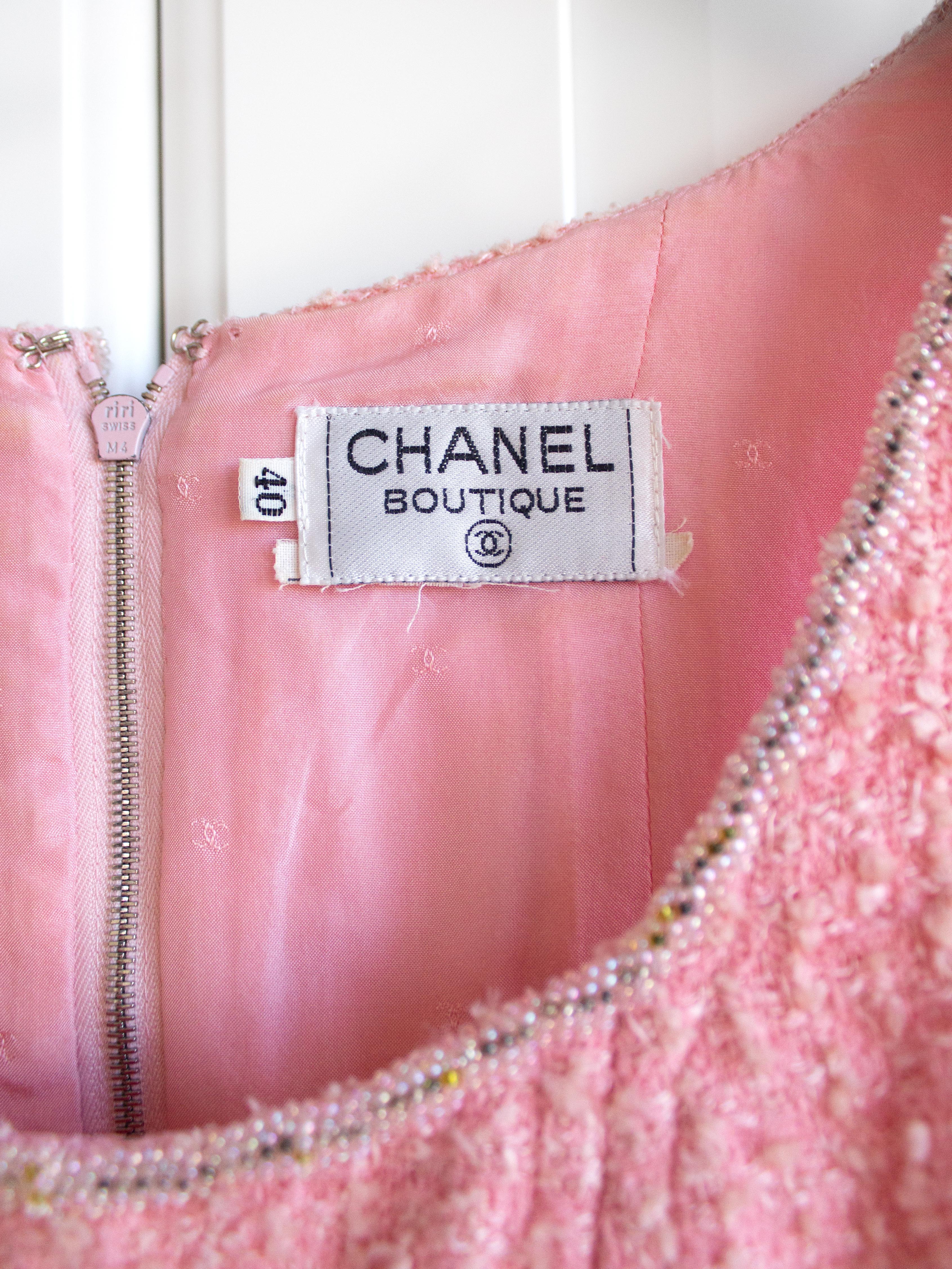 Women's Iconic Chanel Vintage Spring 1994 Pink Tweed Corset Dress Skirt 94P Suit Set
