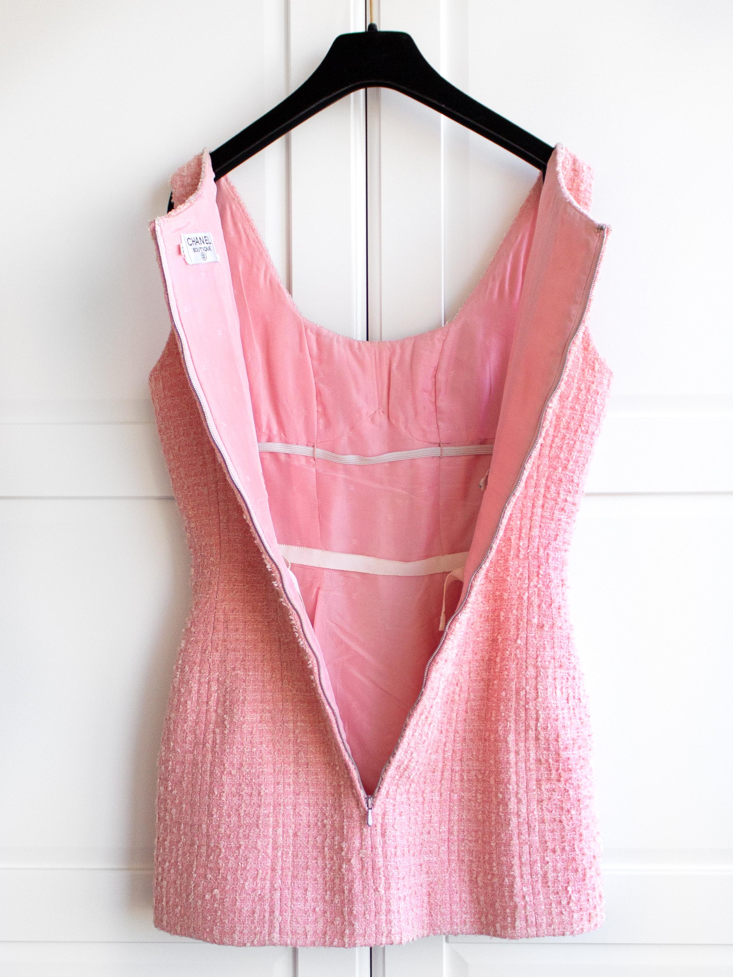 Iconic Chanel Vintage Spring 1994 Pink Tweed Corset Dress Skirt 94P Suit Set 1