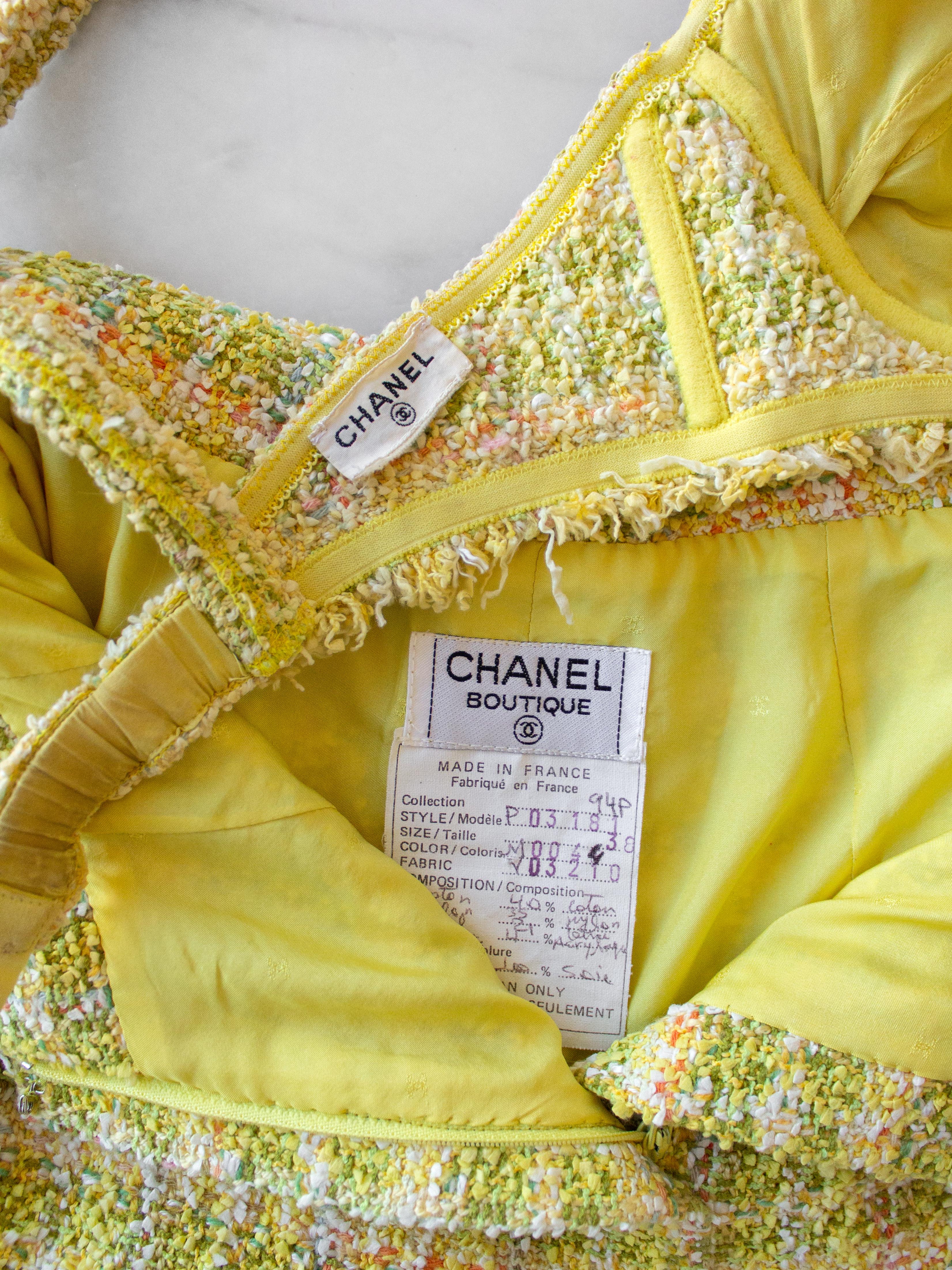 Iconic Chanel Vintage Spring 1994 Yellow Tweed Bra Shorts Jacket 94P Suit 12
