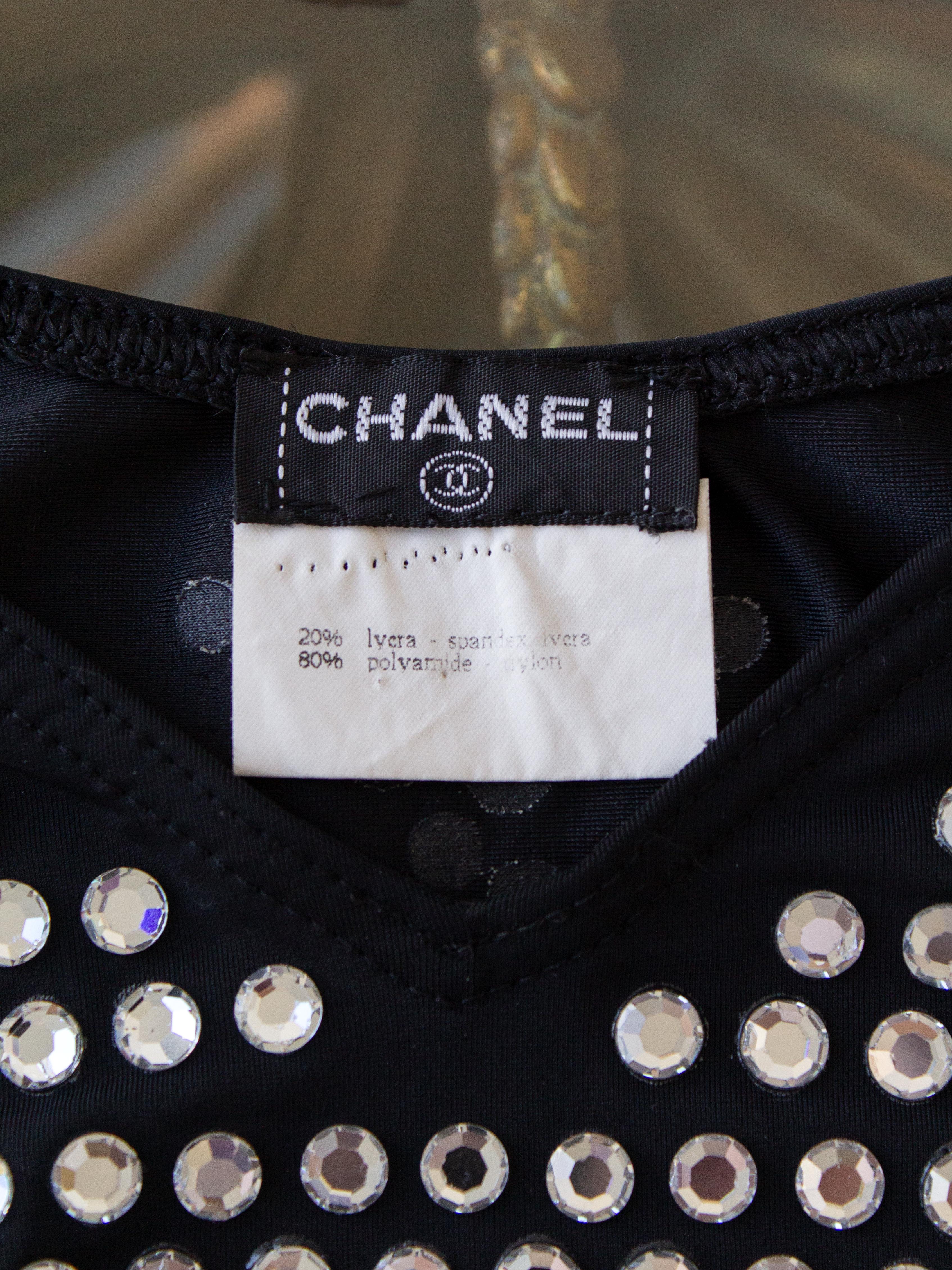 Iconic Chanel Vintage Spring 1995 Black Crystal Rhinestone 95P Bikini Swimsuit 3