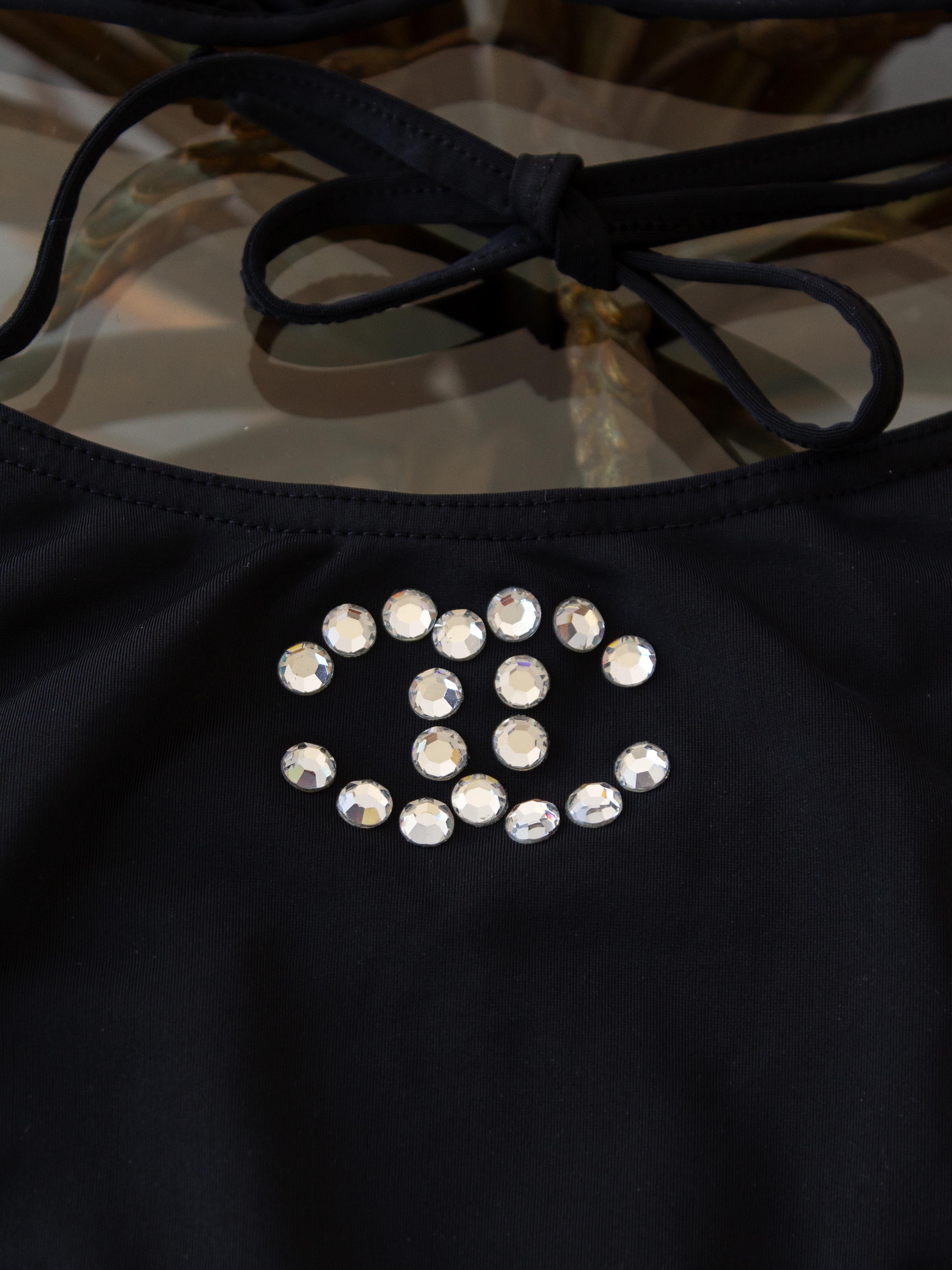 Iconic Chanel Vintage Spring 1995 Black Crystal Rhinestone 95P Bikini Swimsuit 6