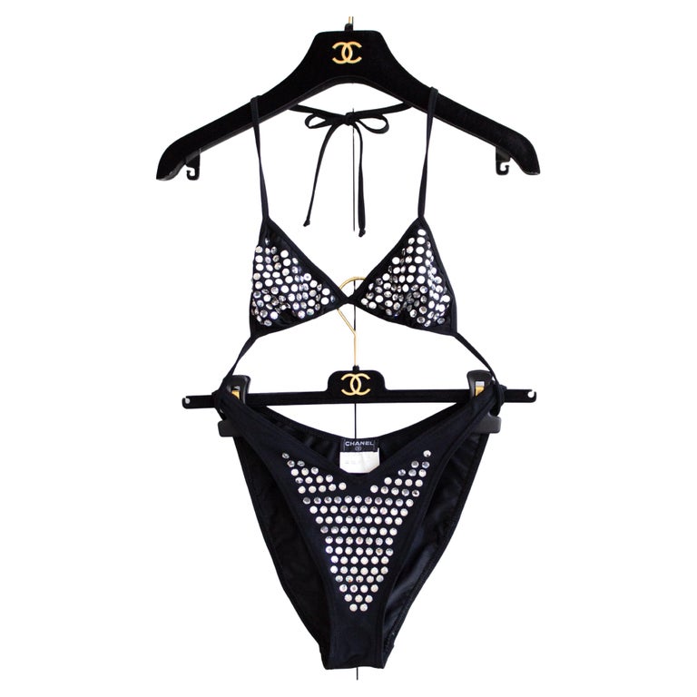 Iconic Chanel Vintage Spring 1995 Black Crystal Rhinestone 95P Bikini  Swimsuit at 1stDibs