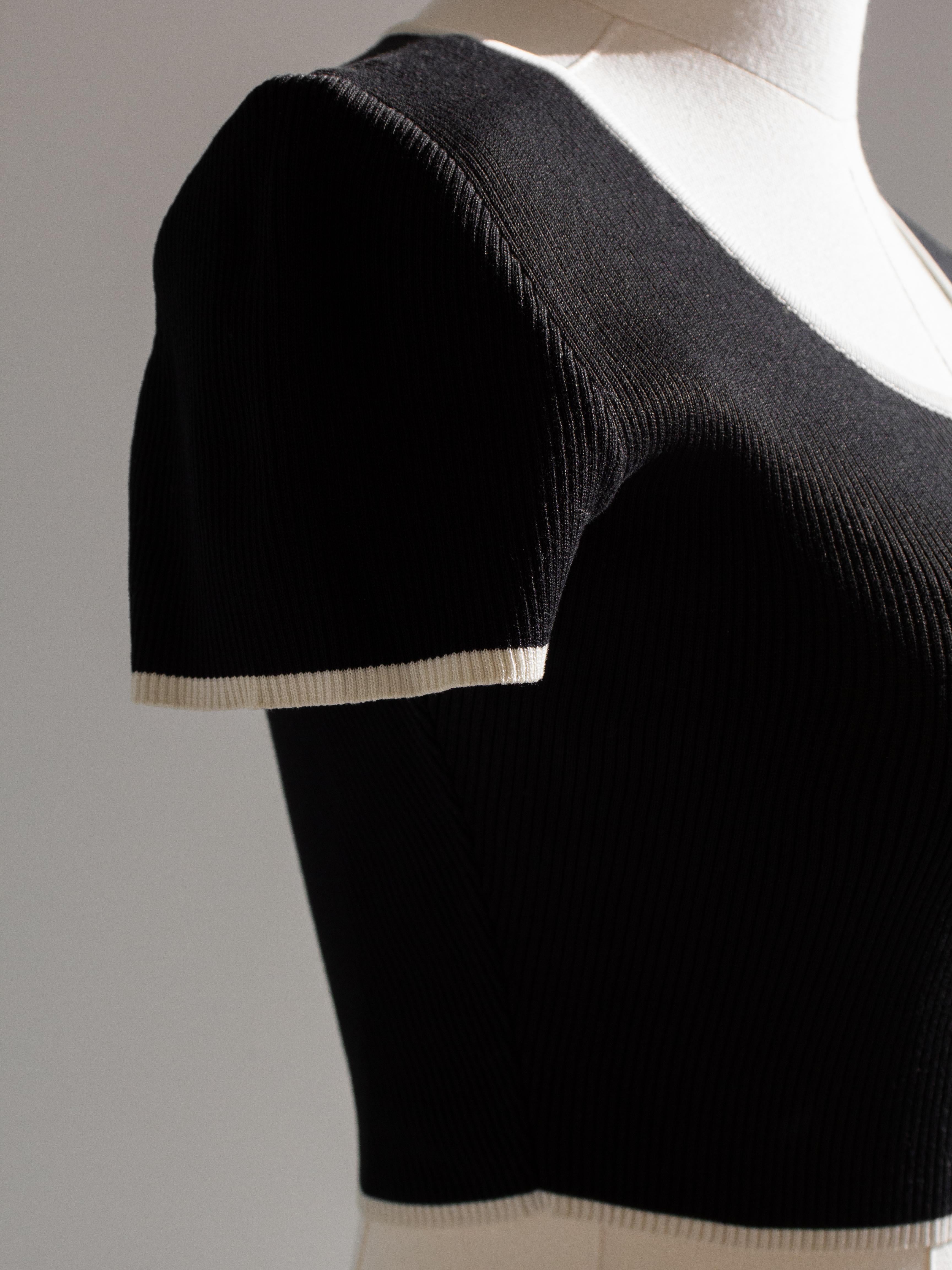 Iconic Chanel Vintage Spring 1995 Black White Ribbed CC 95P Cropped Cardigan 4