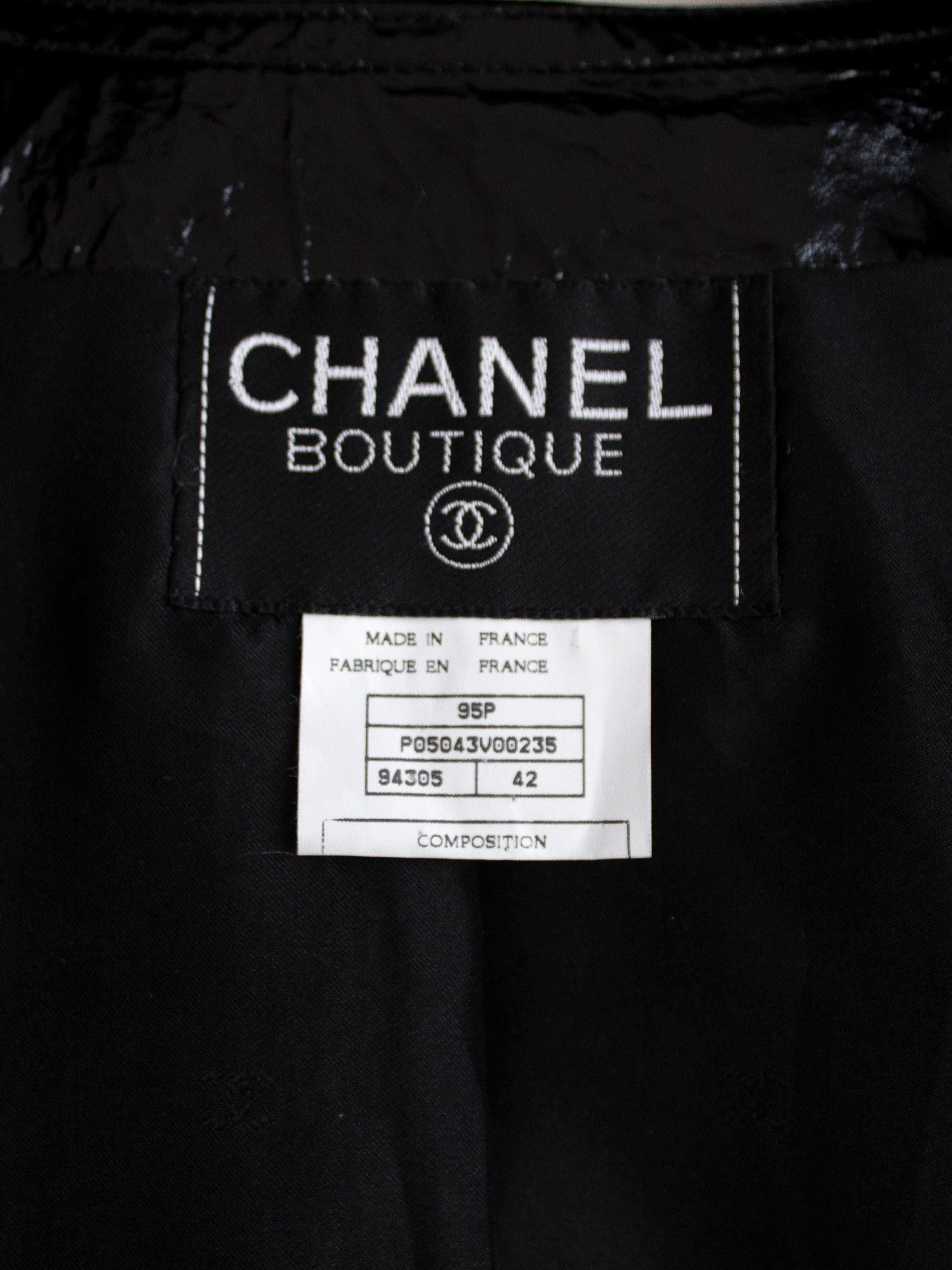 Iconic Chanel Vintage Spring 1995 Cropped Black Patent Leather 95P Jacket 1