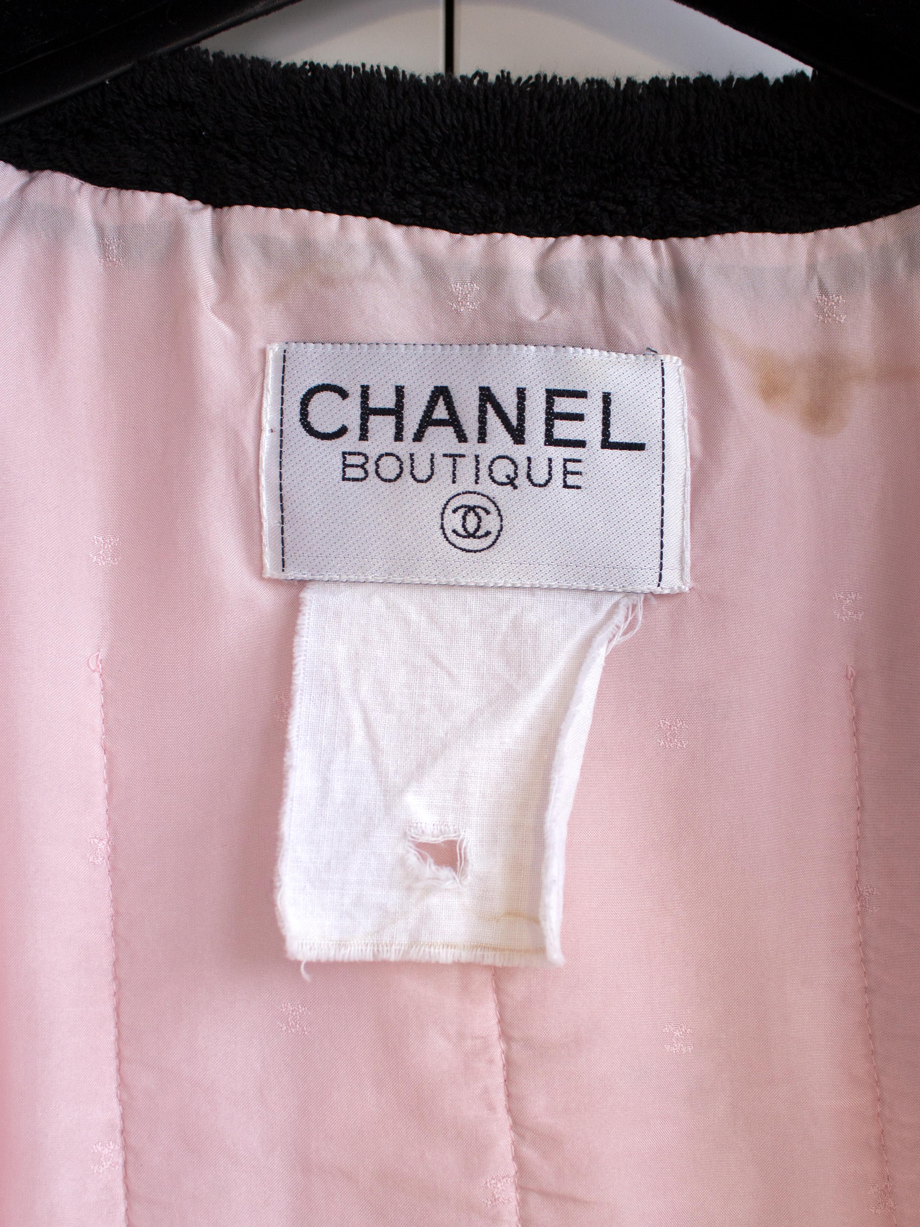 Iconic Chanel Vintage Spring/Summer 1992 Pink Black Terry Jacket 9