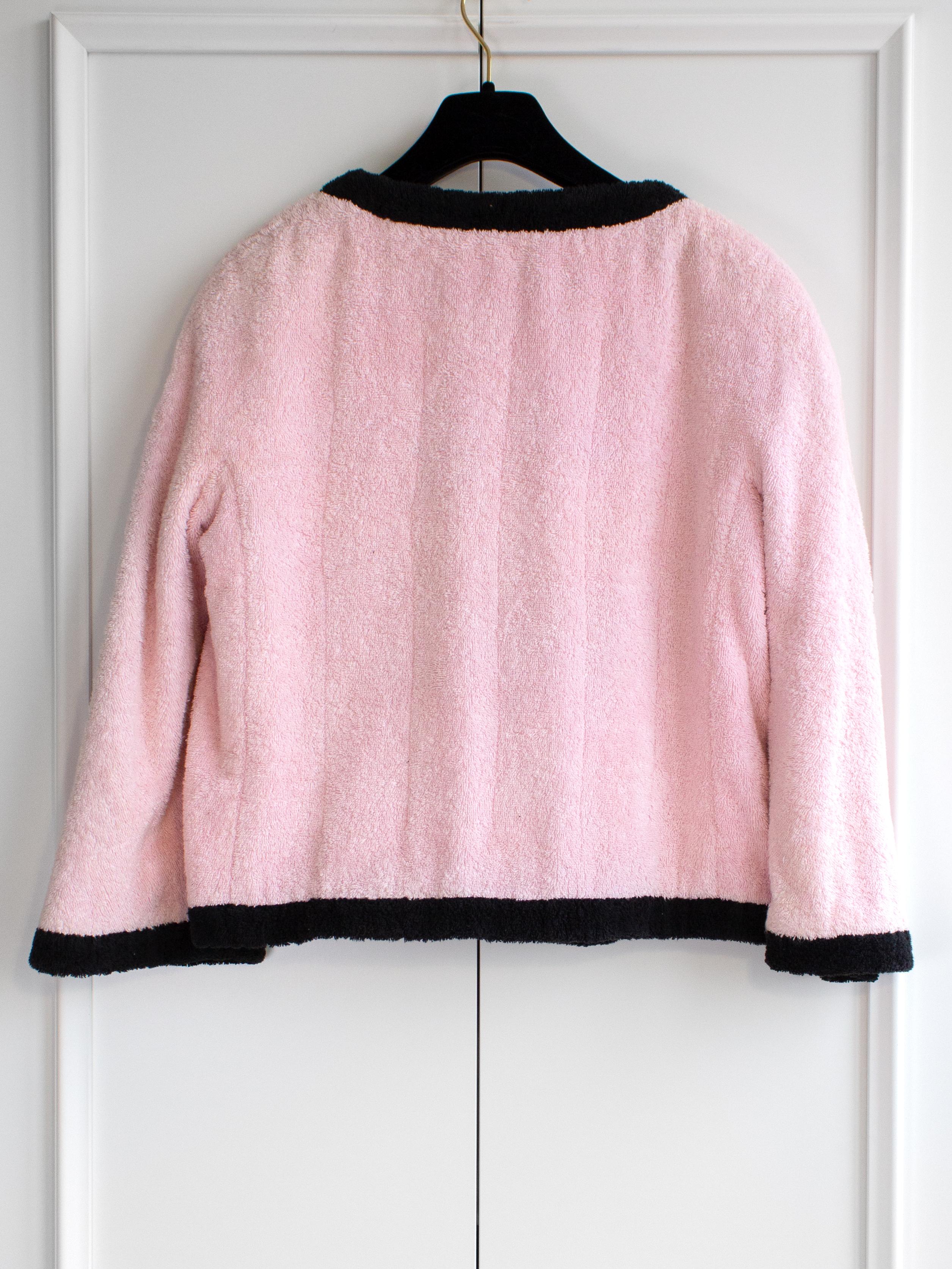 Iconic Chanel Vintage Spring/Summer 1992 Pink Black Terry Jacket 4