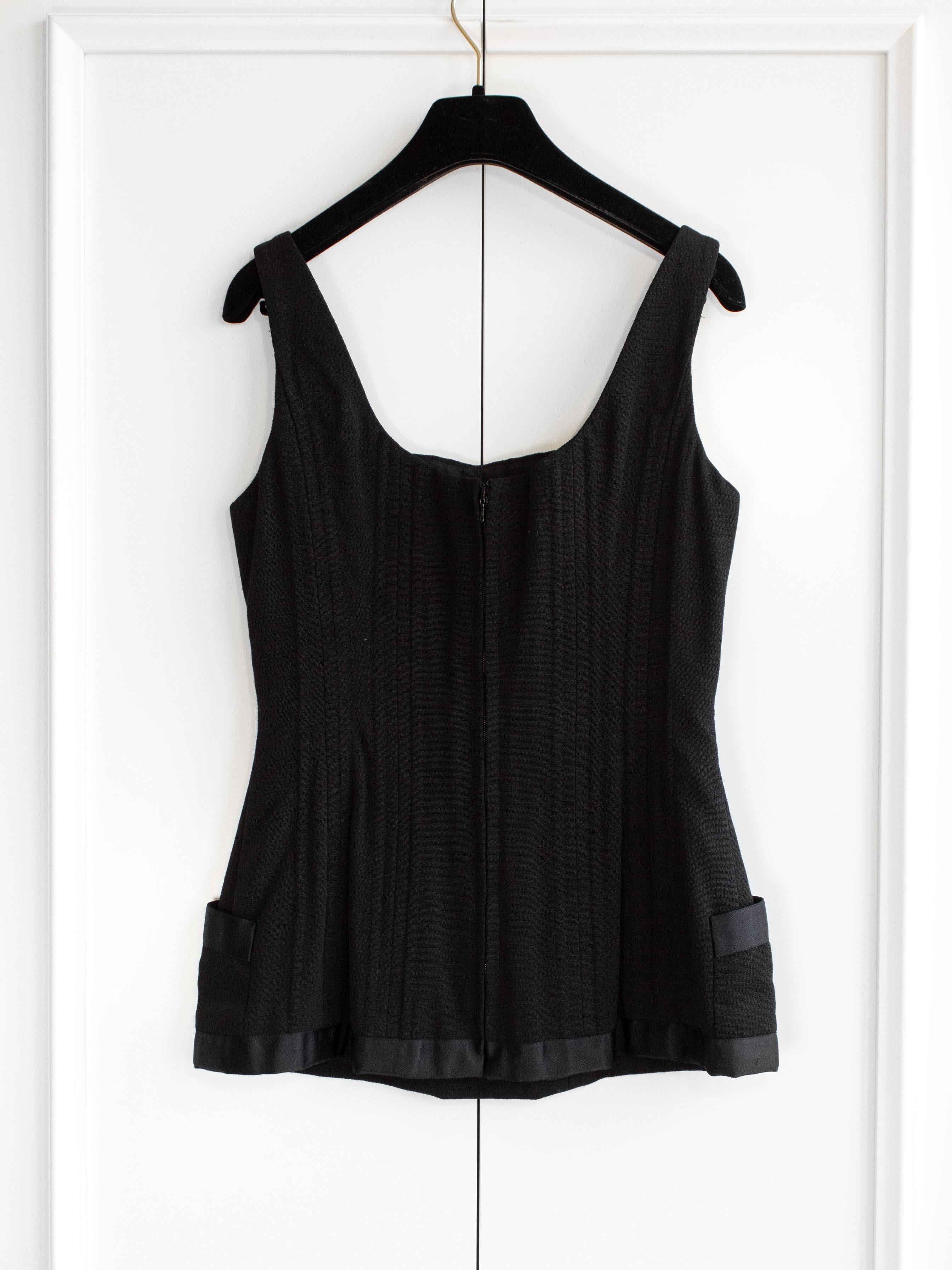 Ikonische Chanel Vintage Frühjahr/Sommer 1993 Schwarzes Korsett-Oberteil aus Seide mit Schleife 93P Damen