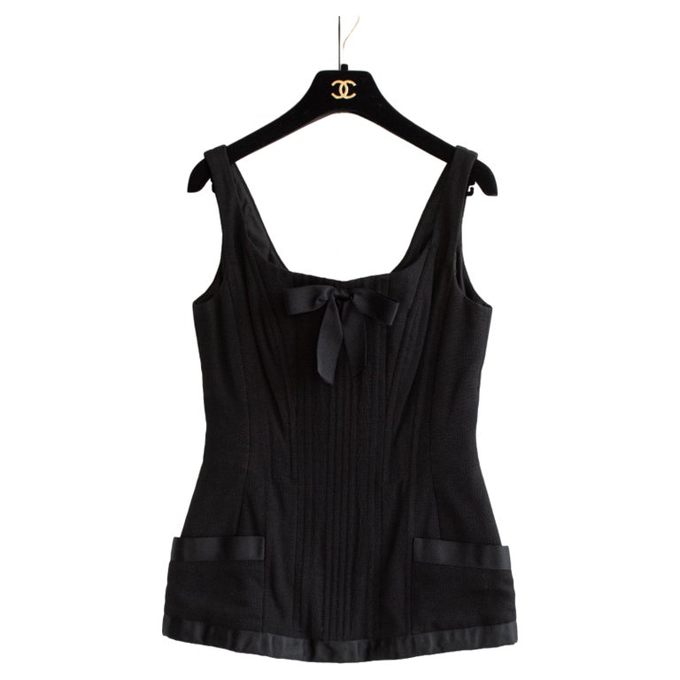 Iconic Chanel Vintage Spring/Summer 1993 Black Silk Bow 93P Corset