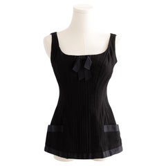 Iconic Chanel Vintage Spring/Summer 1993 Black Silk Bow 93P Corset Top