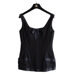 Iconic Chanel Vintage Spring/Summer 1993 Black Silk Bow Corset 93P Top