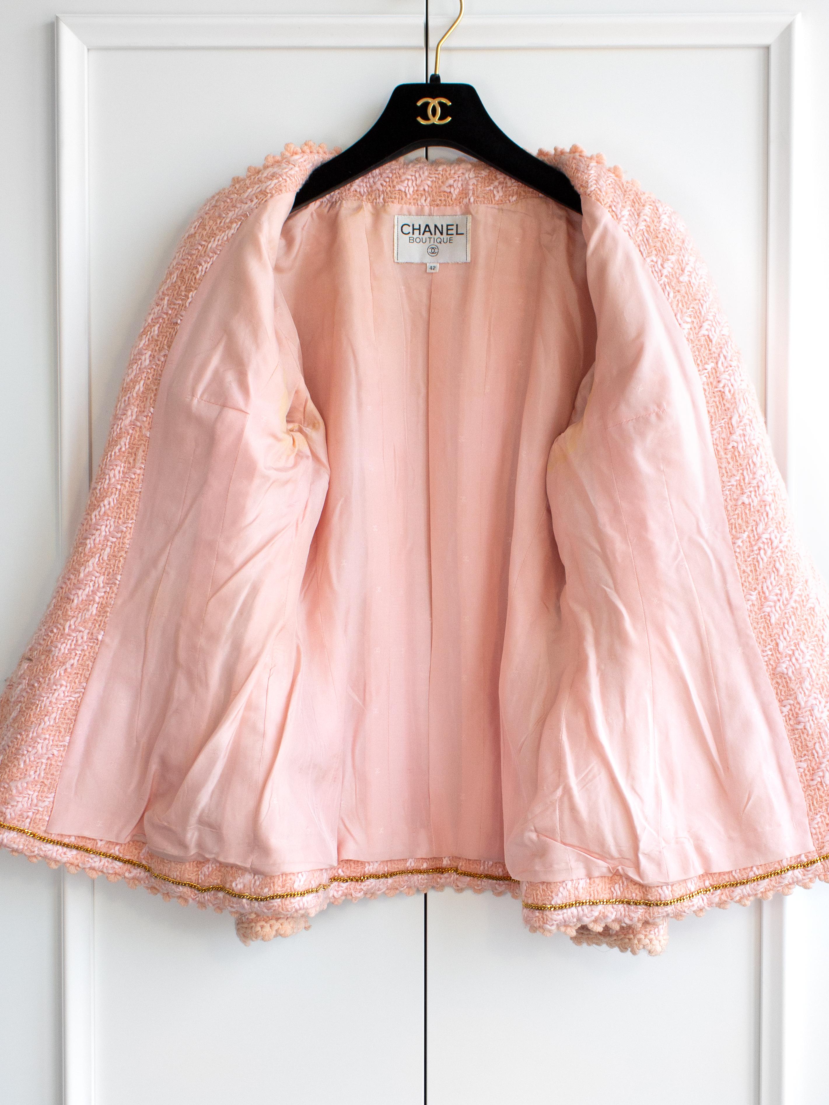 Iconic Chanel Vintage Spring/Summer 1993 Runway Pink Fantasy Tweed 93P Jacket For Sale 9