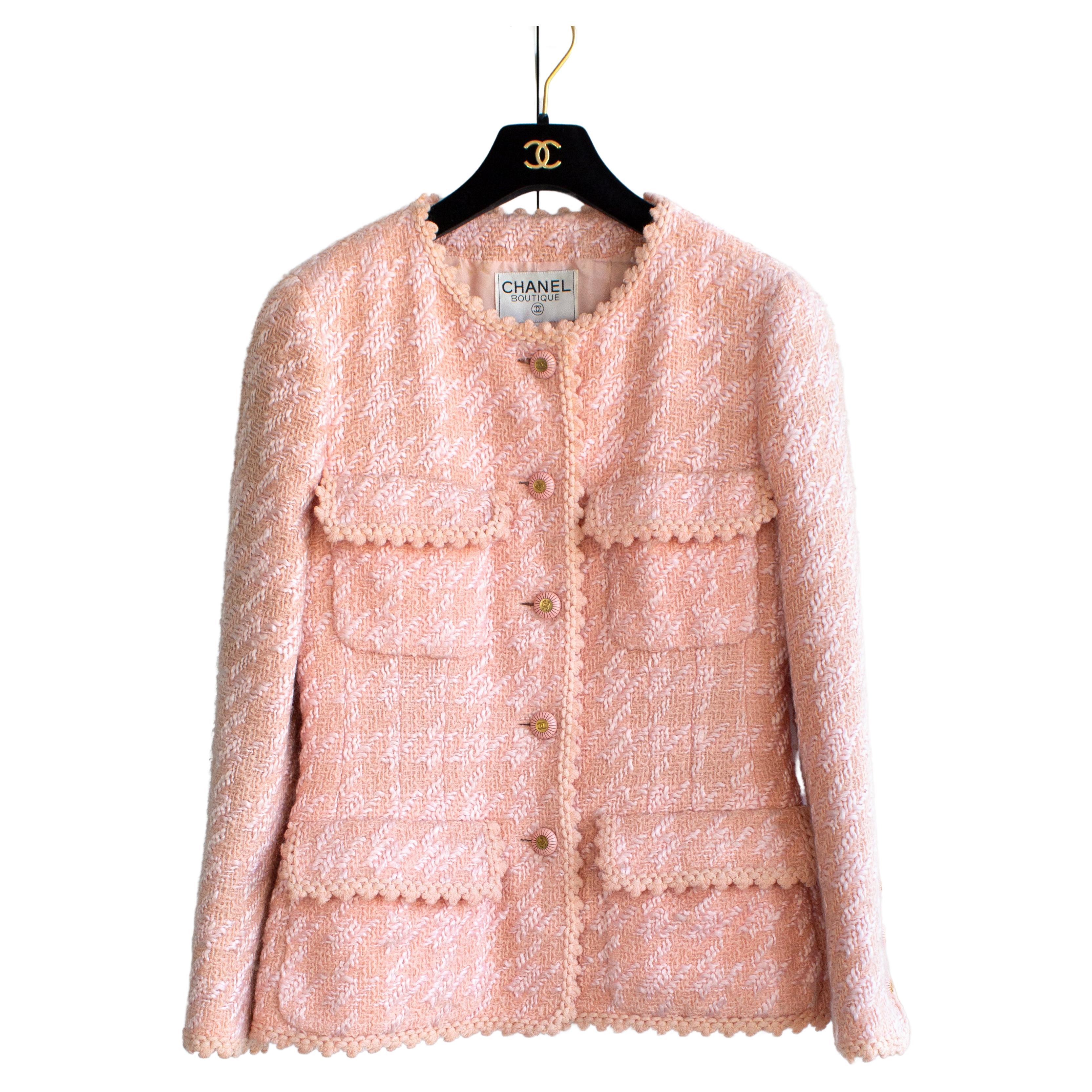 Iconic Chanel Vintage Spring/Summer 1993 Runway Pink Fantasy Tweed 93P Jacket For Sale