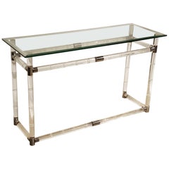 Iconic Charles Hollis Jones Bamboo Console Table in Lucite, Chrome and Glass