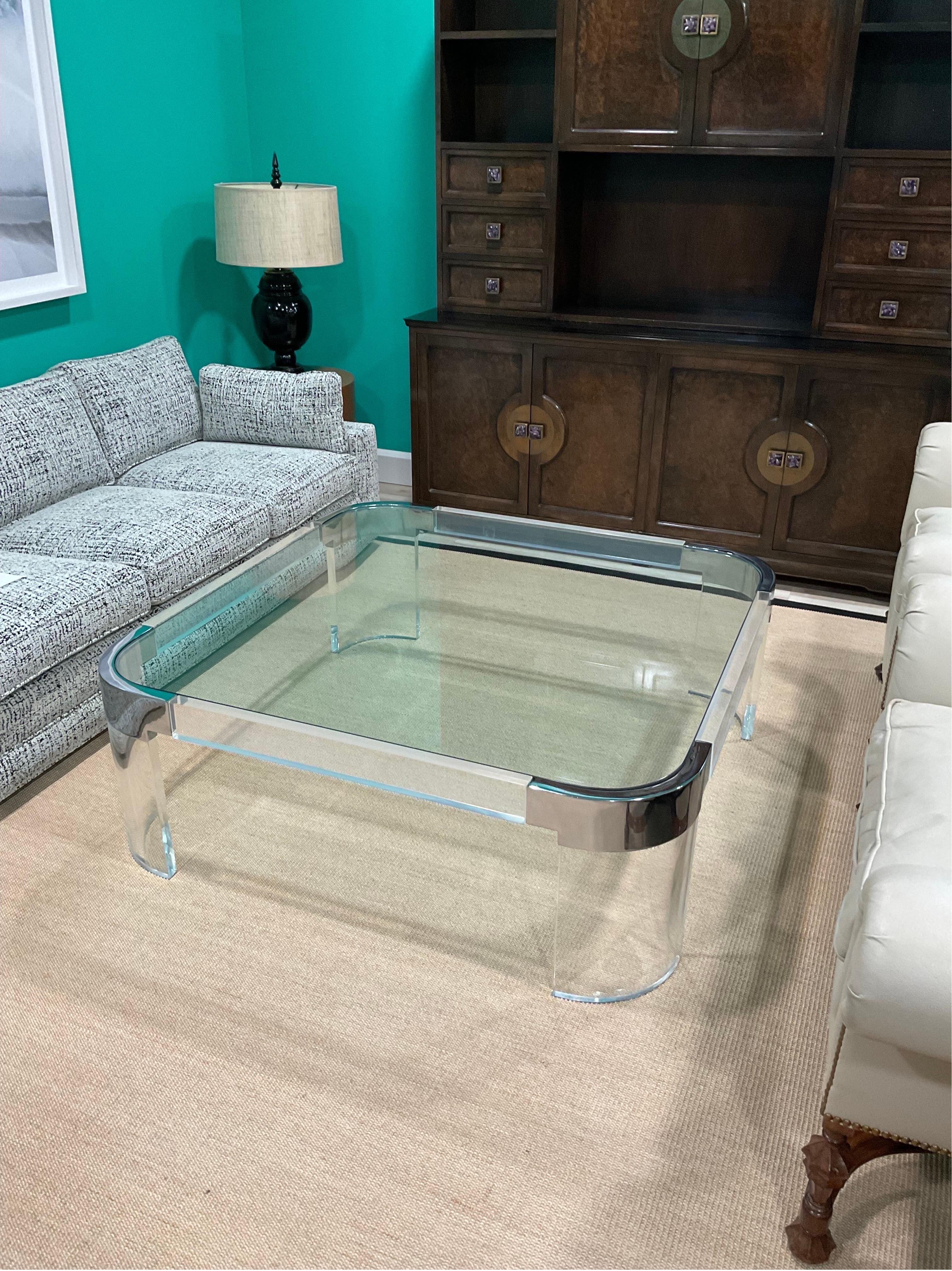 Mid-Century Modern Iconic Charles Hollis Jones Chrome and Lucite Waterfall Coffee Table For Sale