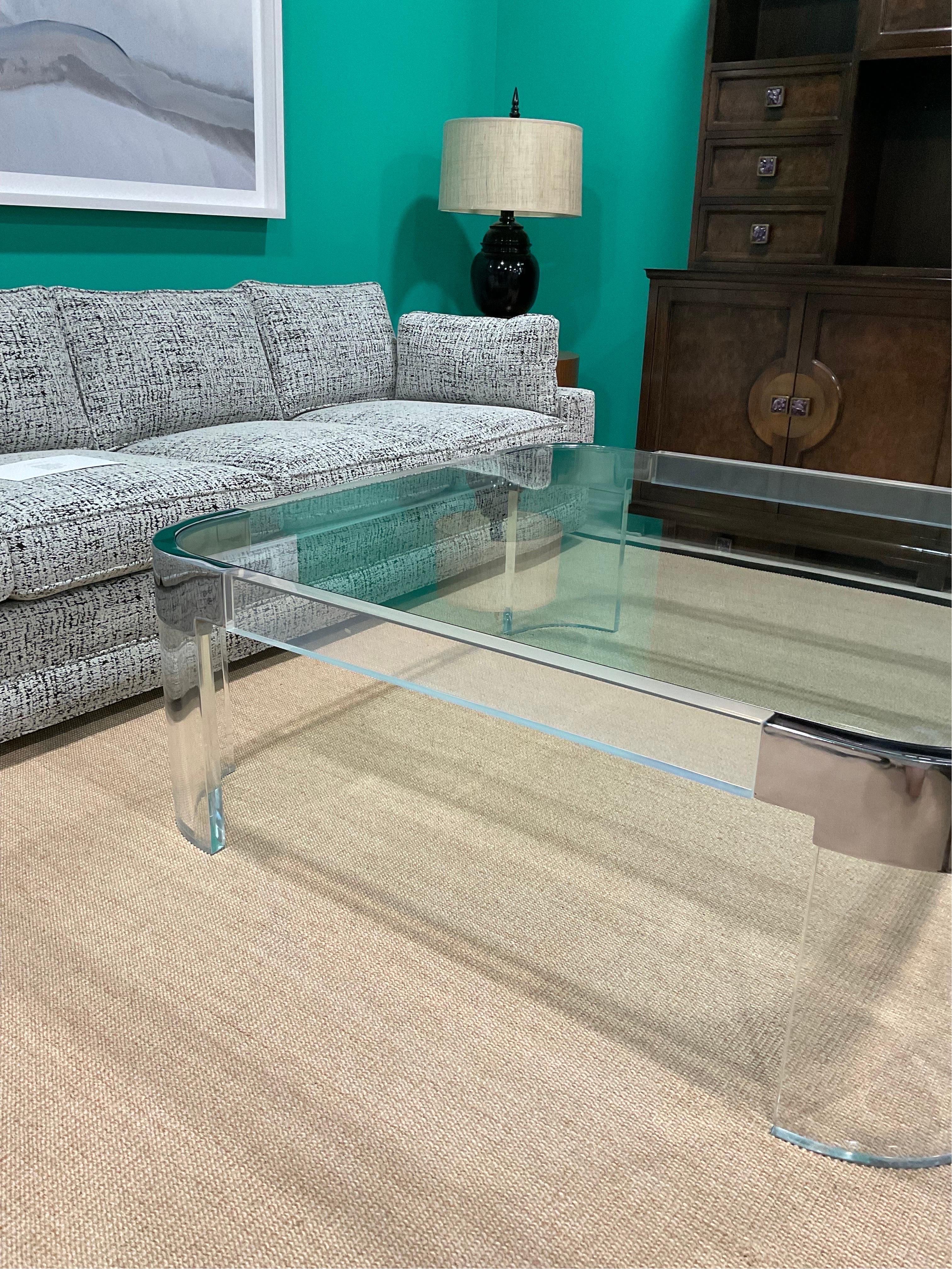 Late 20th Century Iconic Charles Hollis Jones Chrome and Lucite Waterfall Coffee Table For Sale