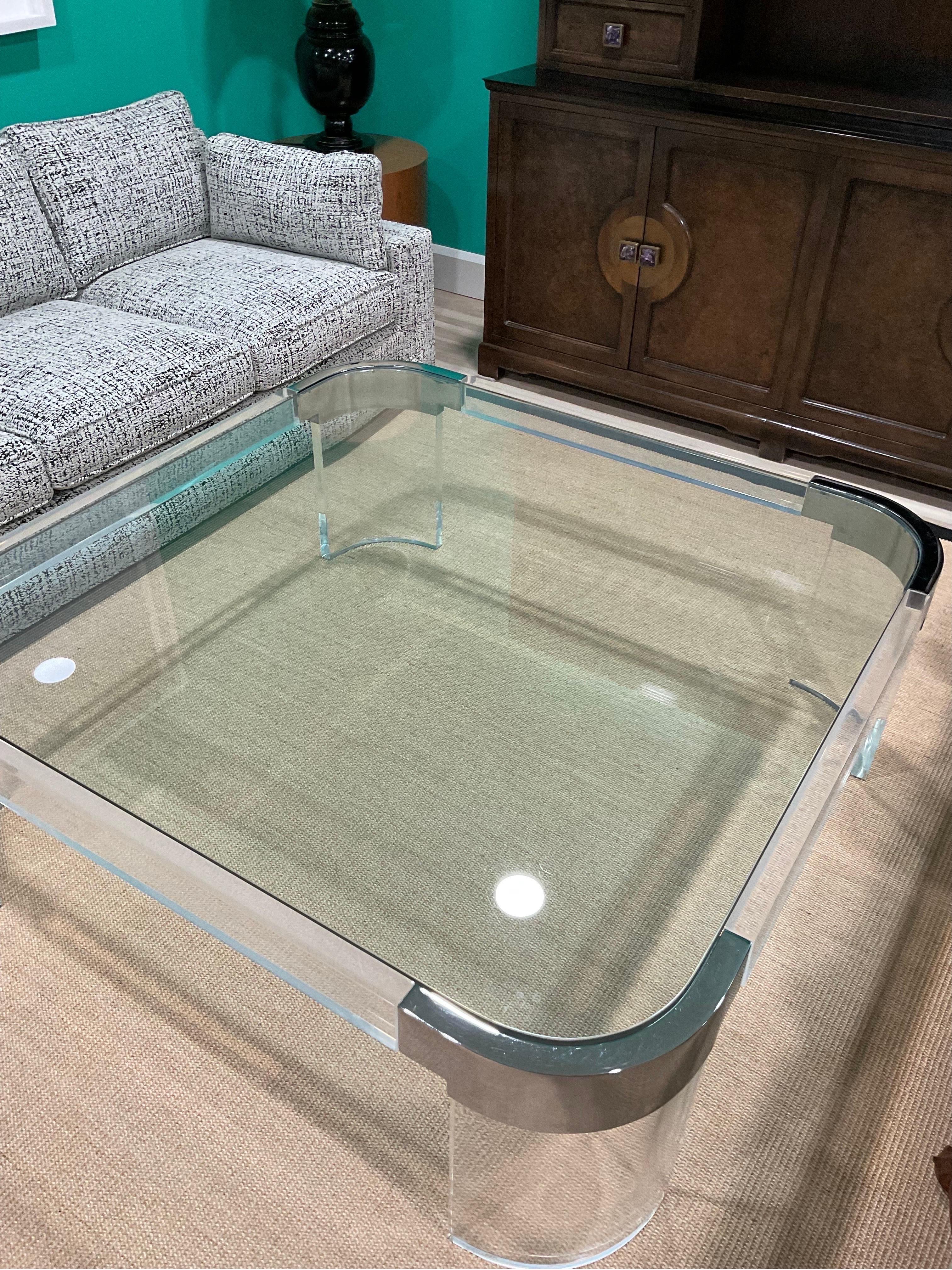 Glass Iconic Charles Hollis Jones Chrome and Lucite Waterfall Coffee Table For Sale