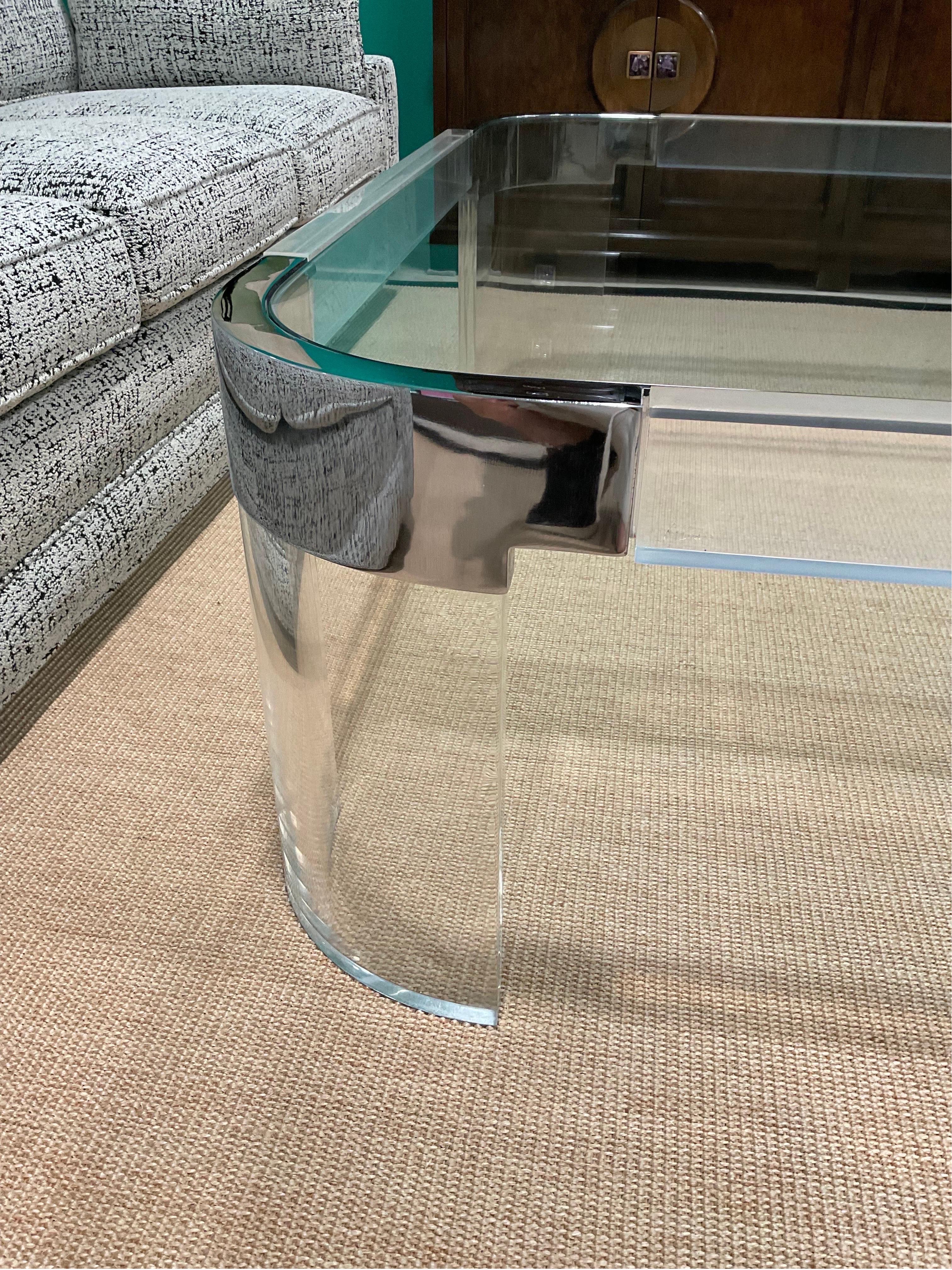 Iconic Charles Hollis Jones Chrome and Lucite Waterfall Coffee Table For Sale 2