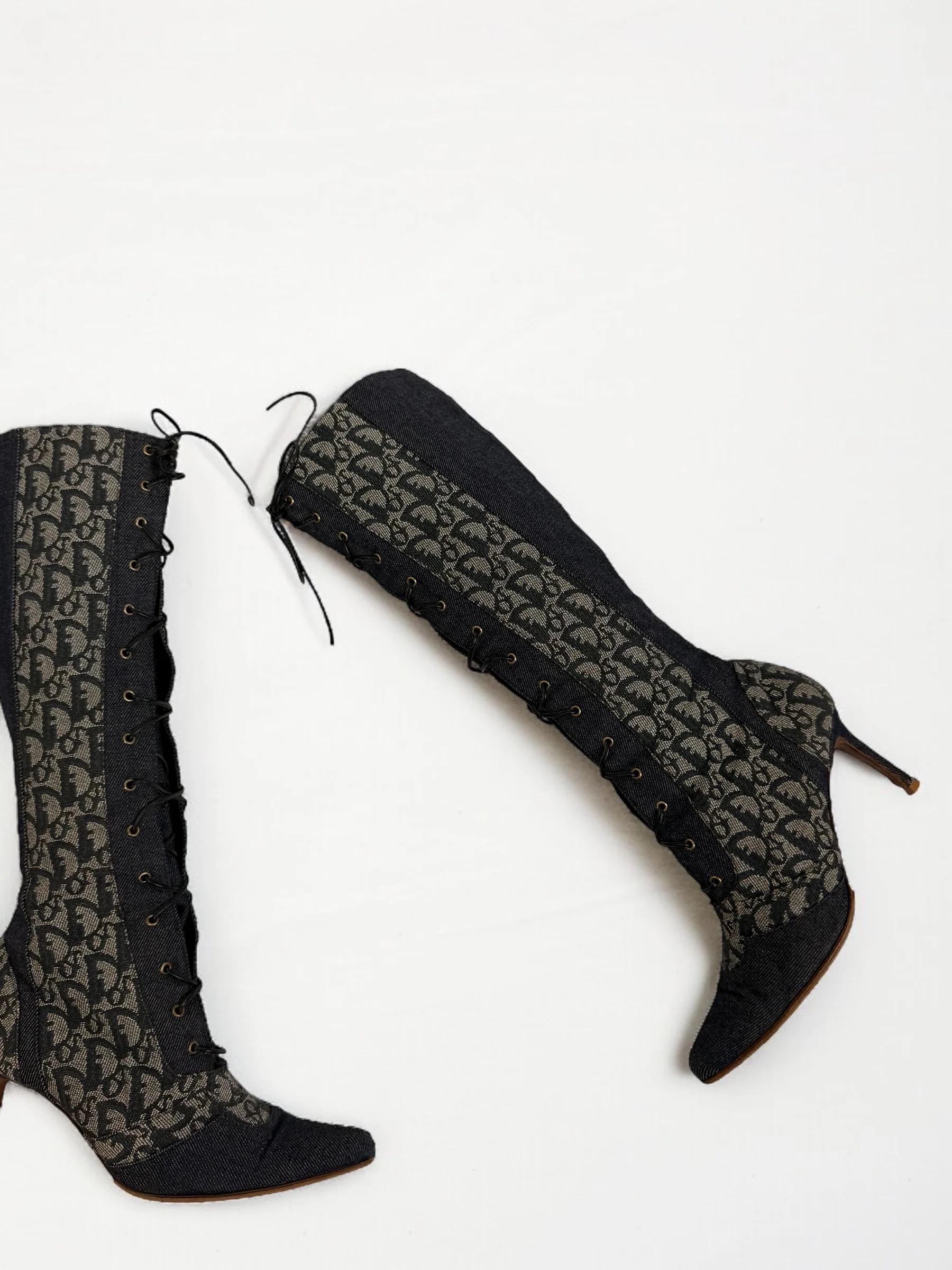 Iconic Christian Dior by John Galliano Lace Up Monogram Boots, SS 2000 For Sale 3