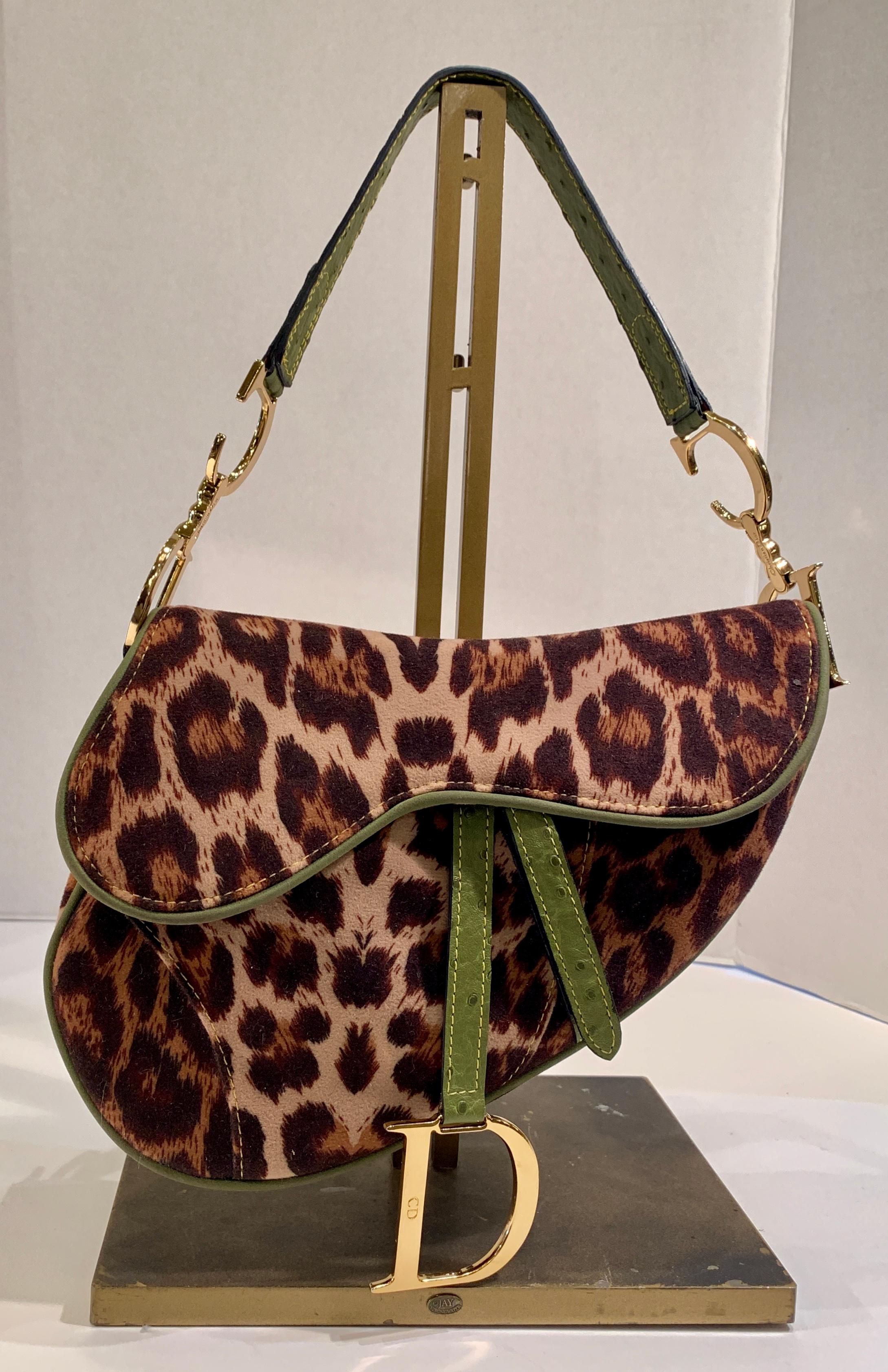 Iconic Christian Dior Leopard Print Saddle Bag with Gold-tone Logo Hardware 3