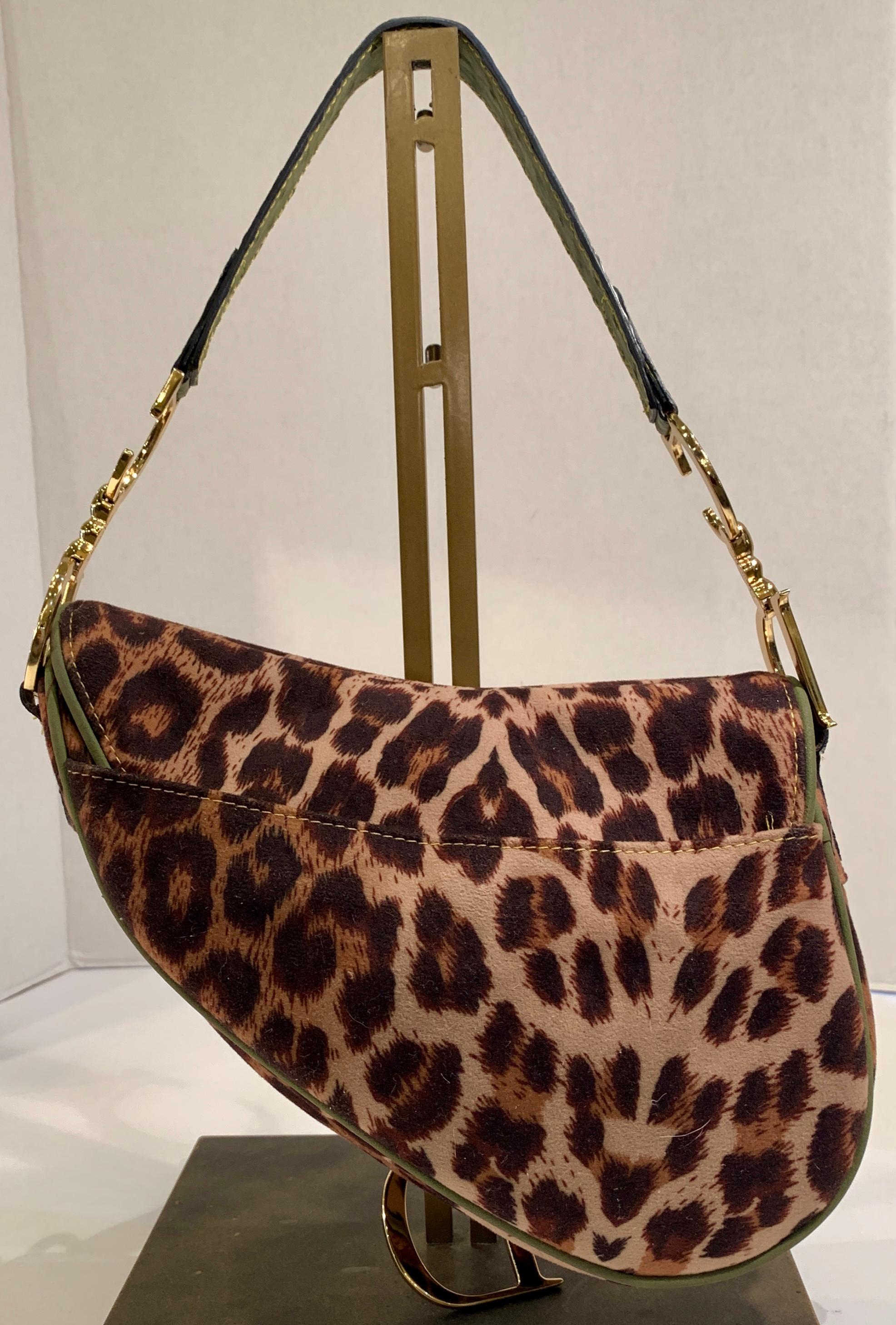 Iconic Christian Dior Leopard Print Saddle Bag with Gold-tone Logo Hardware 4