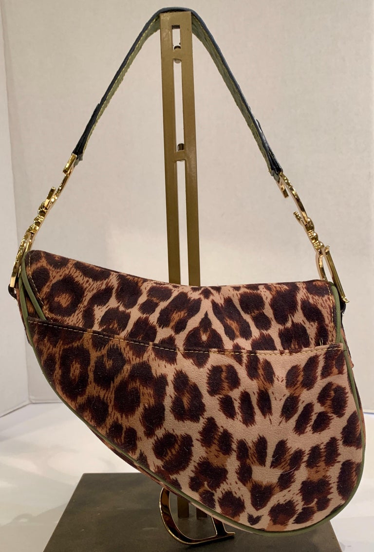 Christian Dior Bag, Leopard & Ostrich-Trimmed Saddle Bag