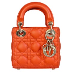 Iconic Christian Dior Micro Lambskin Cannage Lady Dior satchel orange summer bag