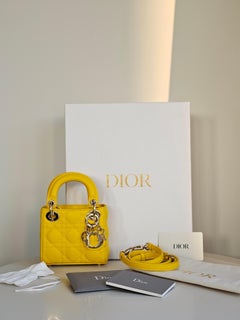 Iconic Christian Dior Micro Lambskin Cannage Lady Dior satchel yellow summer bag