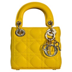 Iconic Christian Dior Micro Lambskin Cannage Lady Dior satchel yellow summer bag