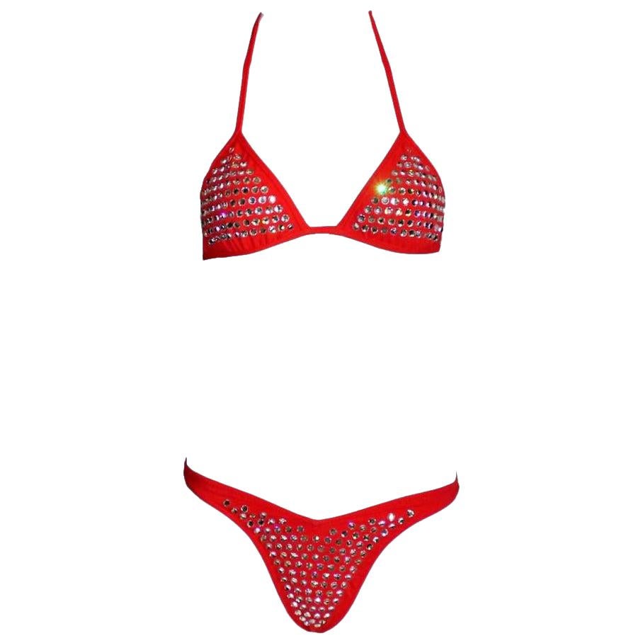 Iconic Collector's CHANEL1995 Red Crystal String Bikini 