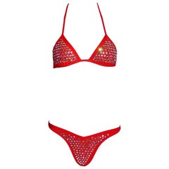 Retro Iconic Collector's CHANEL1995 Red Crystal String Bikini 