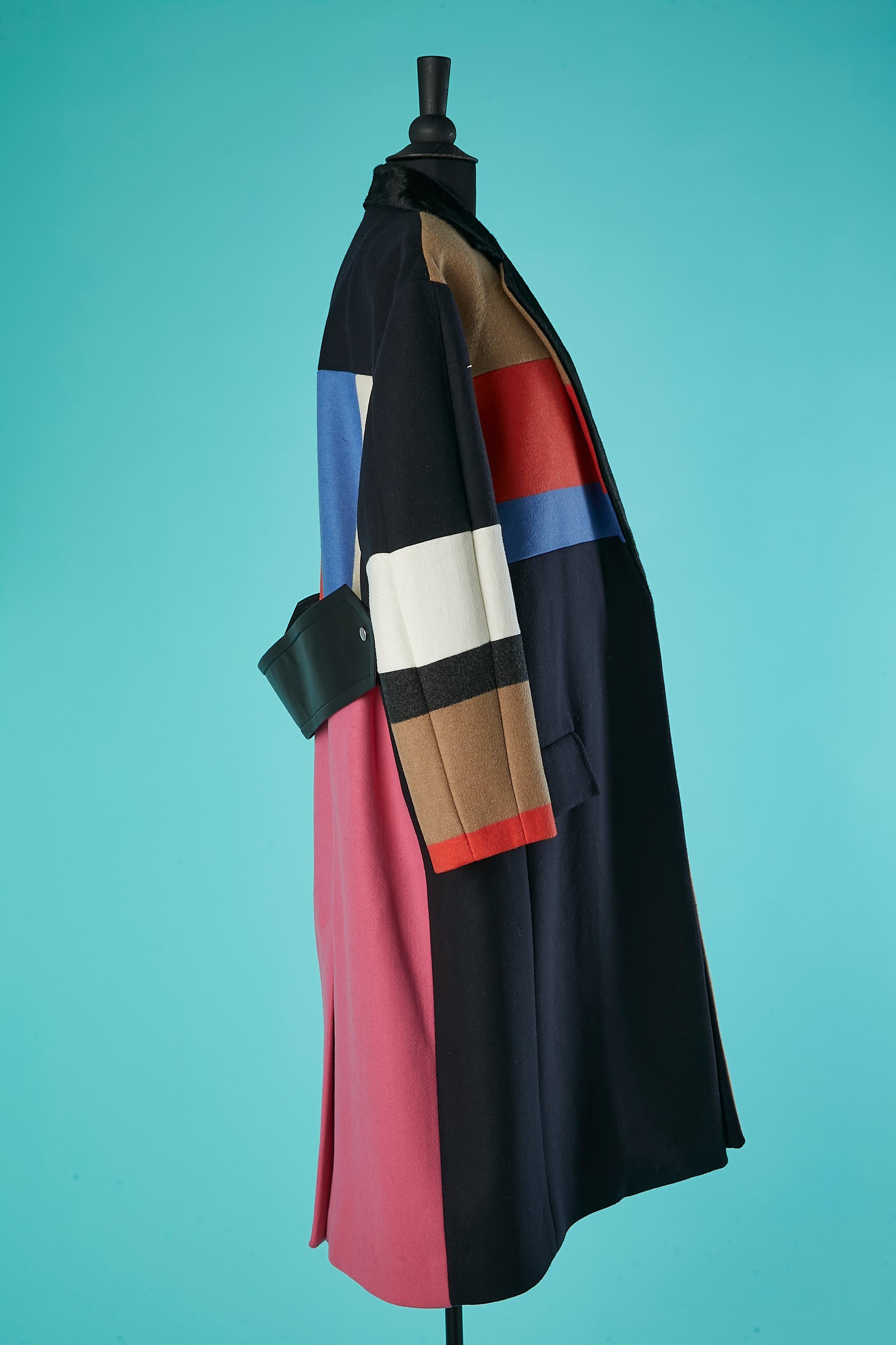 Iconic color-block wool coat  with calf collar Céline by Phoebe Philo FW 2012 2