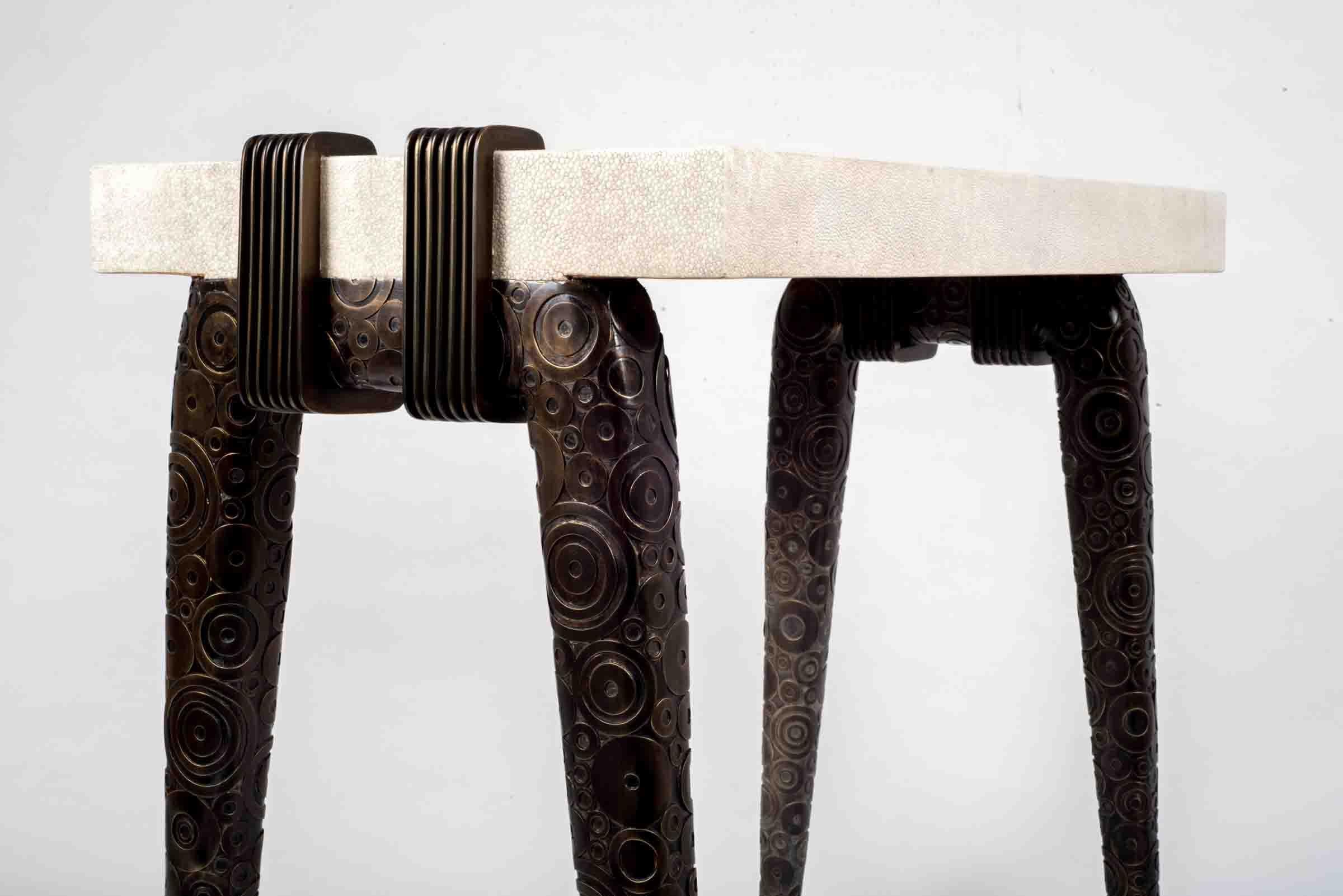 Iconic Console in Shagreen and Dark Bronze-Patina Brass by R&Y Augousti For Sale 4