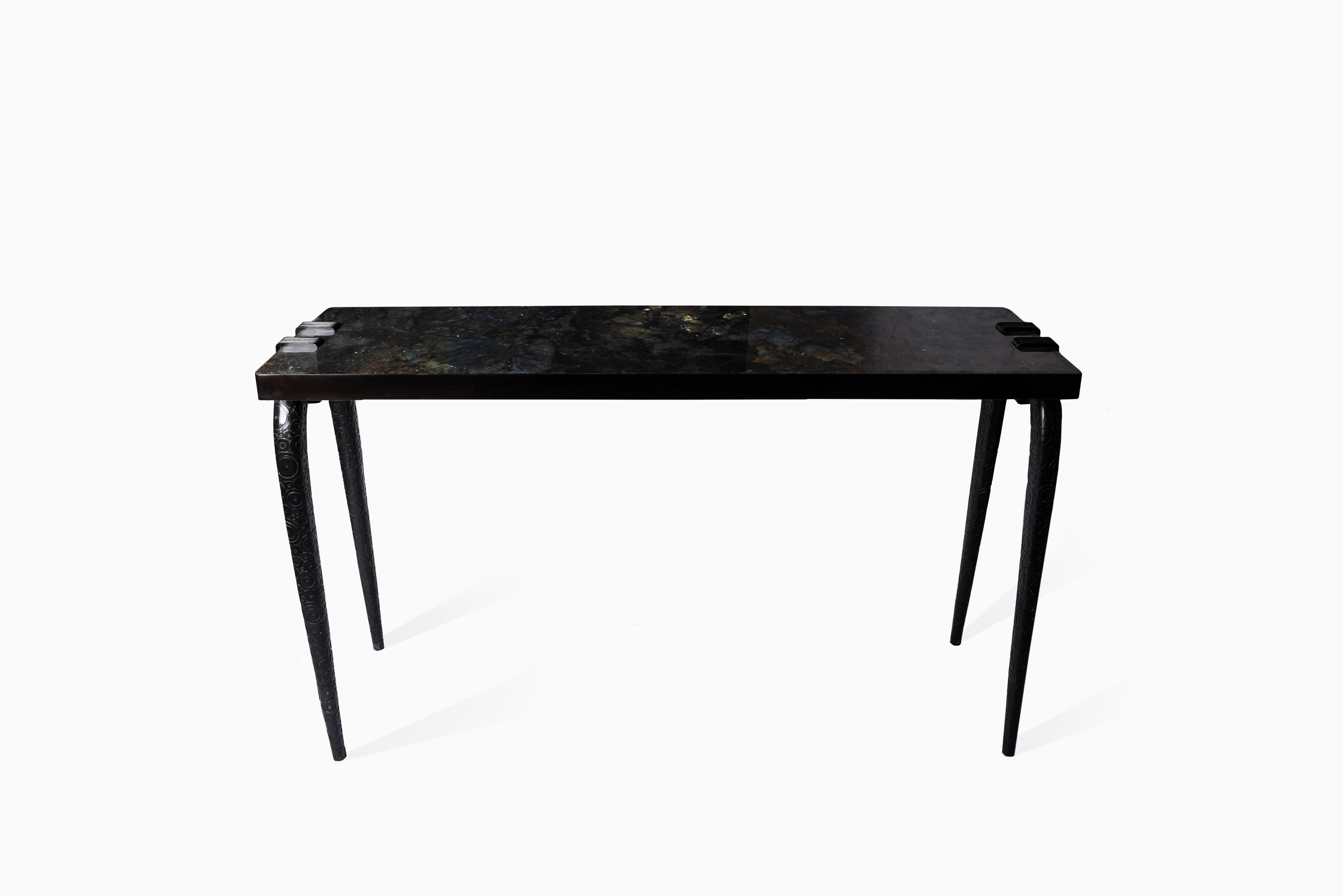Contemporary Iconic Console in Shagreen and Dark Bronze-Patina Brass by R&Y Augousti For Sale