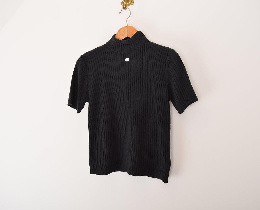 Iconic Courrèges 1960's Black Turtle Neck Knit Top en vente 1