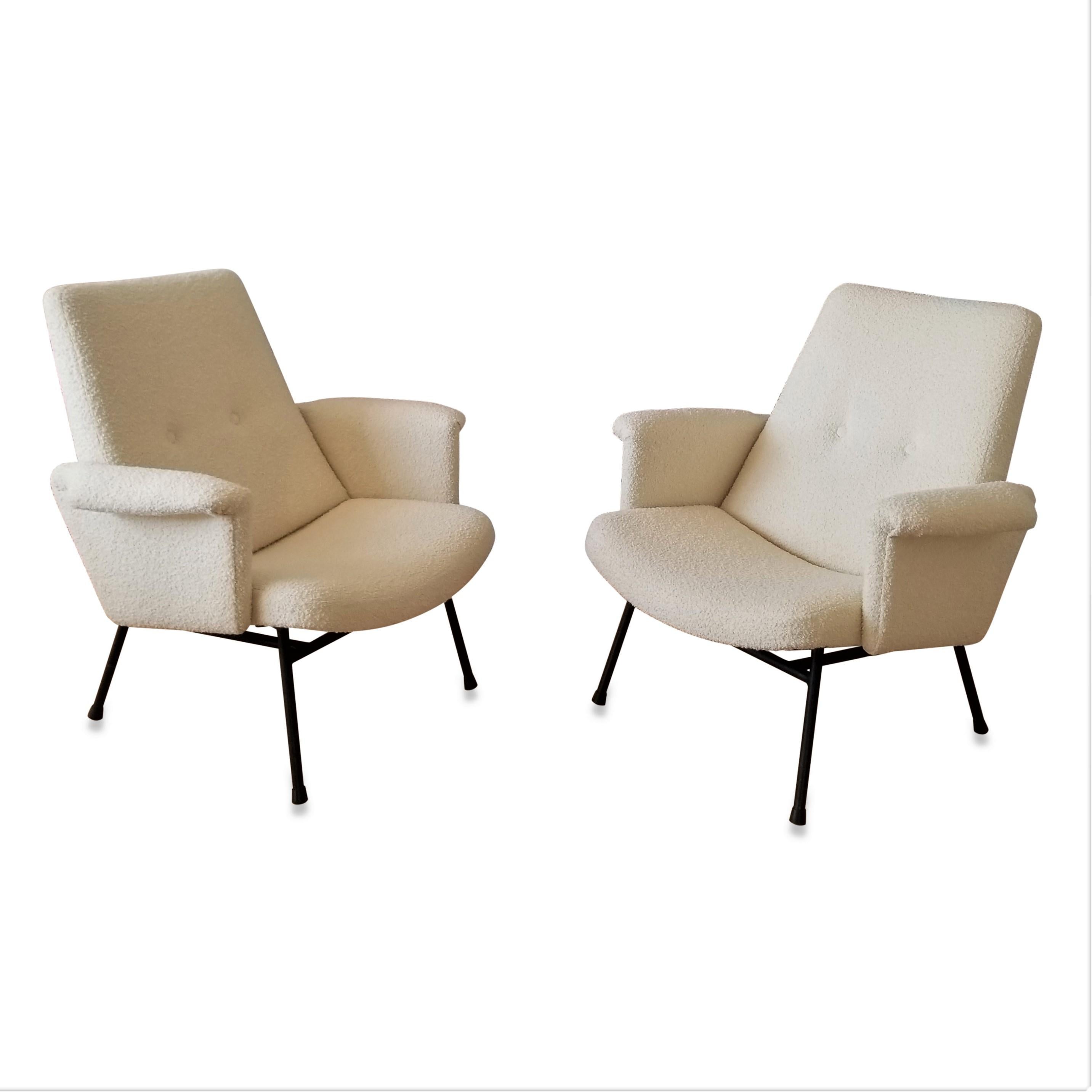 Editions Steiner
Black lacquered feet
Freshly reupholstered in crème white bouclette by Bisson Bruneel
These armchairs will ship from France and can be returned to either France or New York location
Feet and chairs will be disassembled for