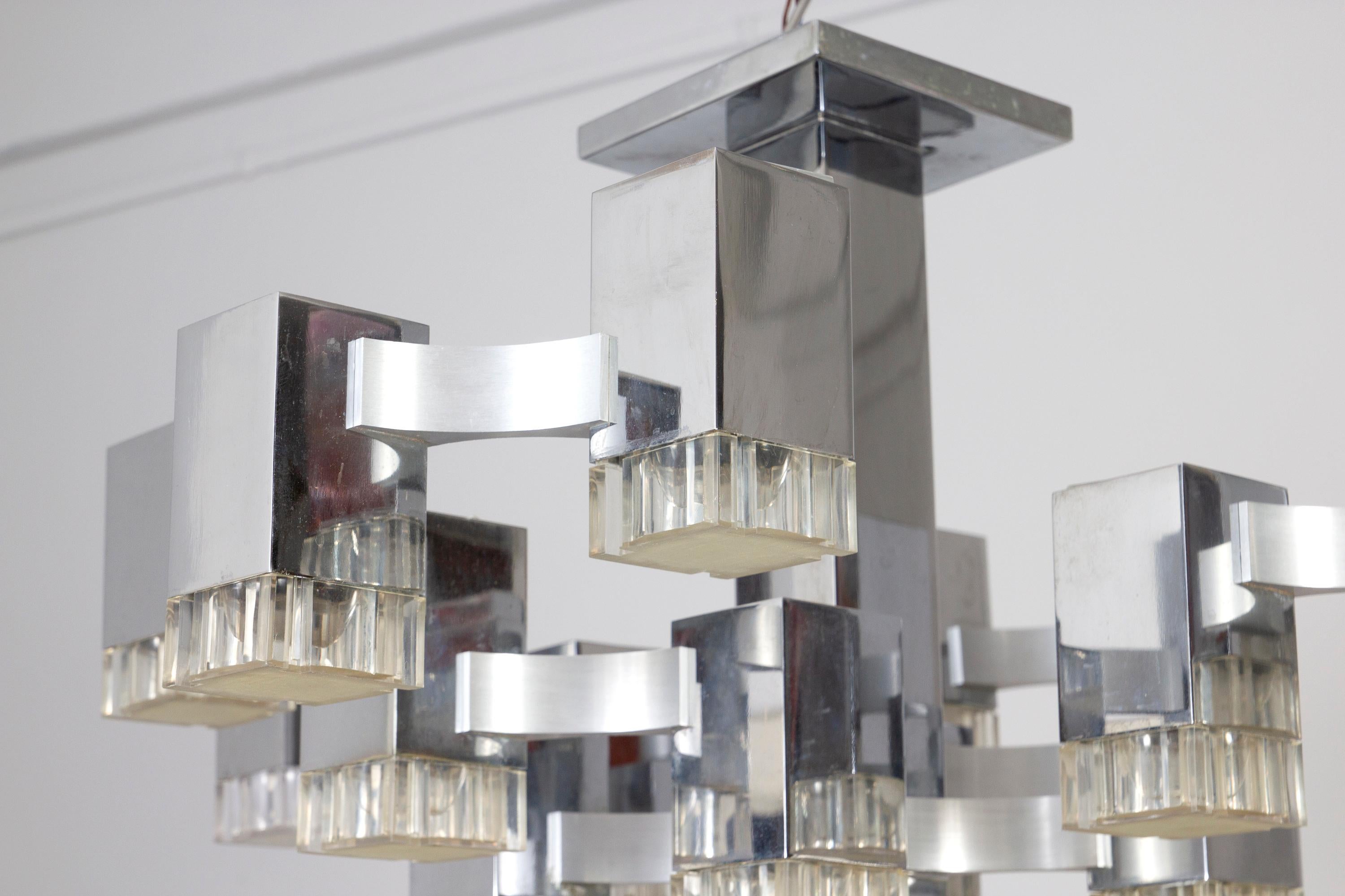 Iconic Cubic Gaetano Sciolari Chandelier, Italy, 1970 4